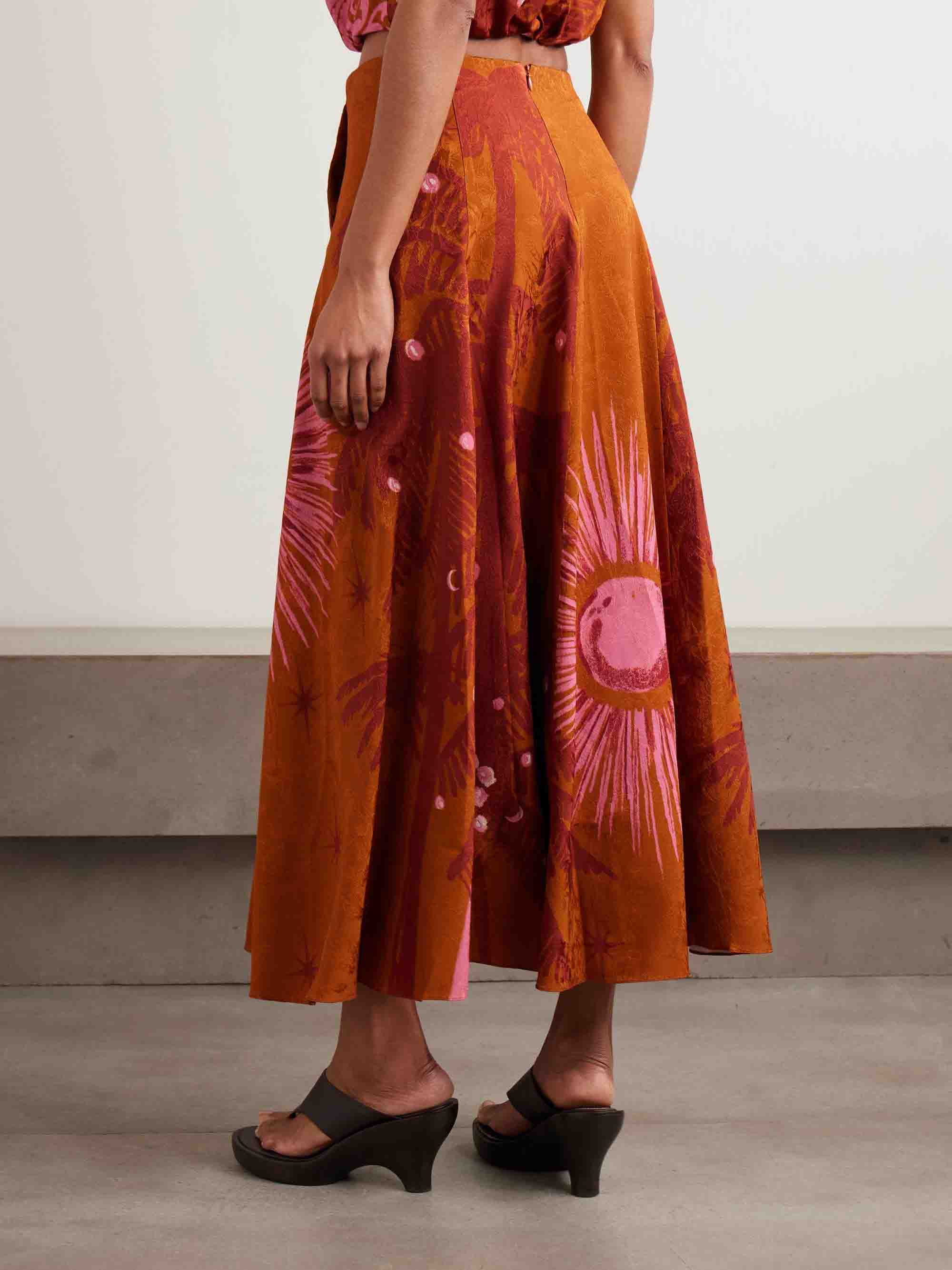 Retro Palm Tree Print Top & Skirt Two-Piece Set