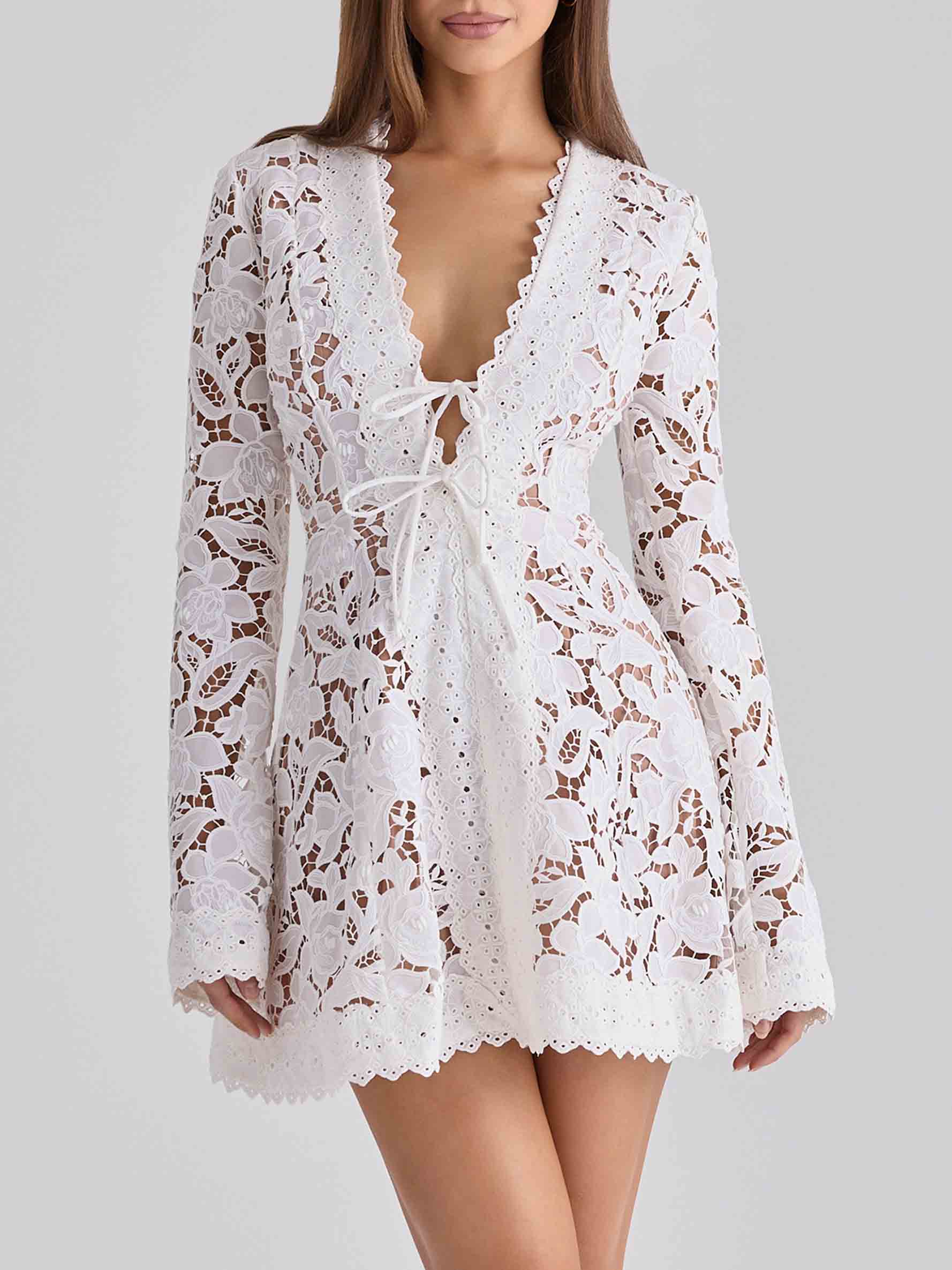 Exquisite Lace Deep V-Neck Mini Dress