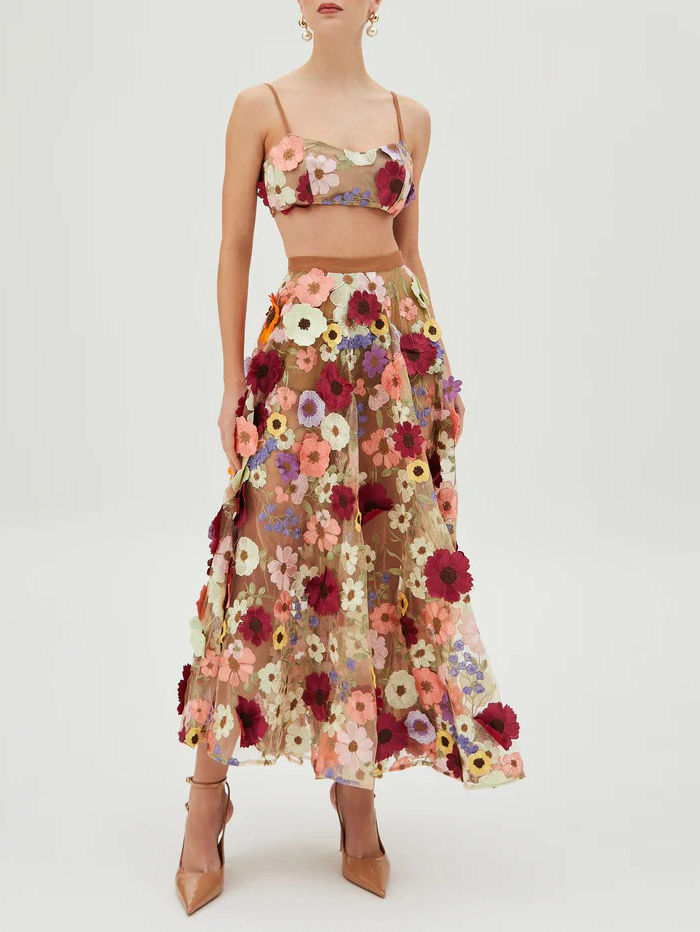 Exquisite Floral Embroidered Sheer  Skirt