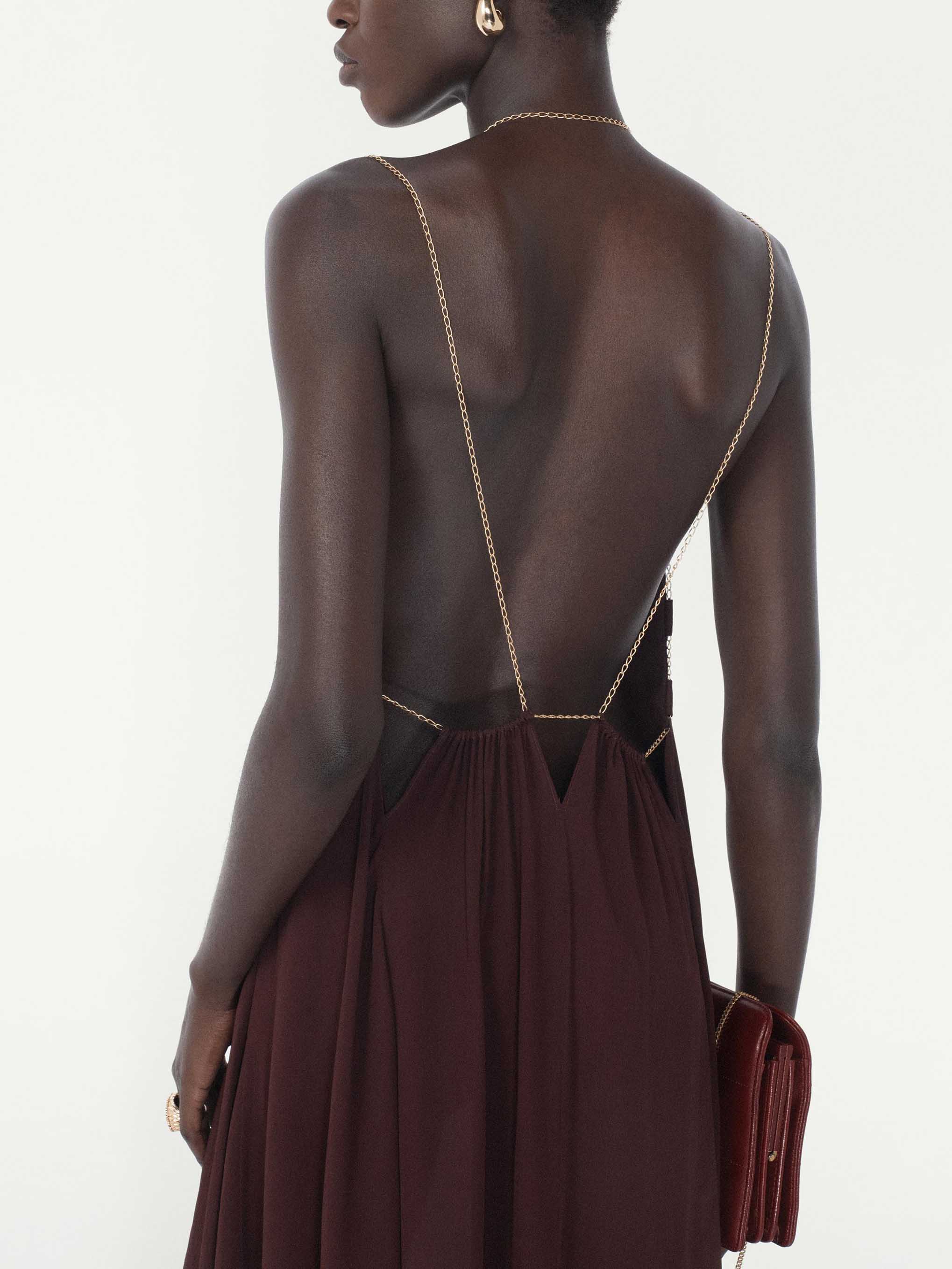 Elegant Chain-Strap Deep V-Neck Maxi Dress