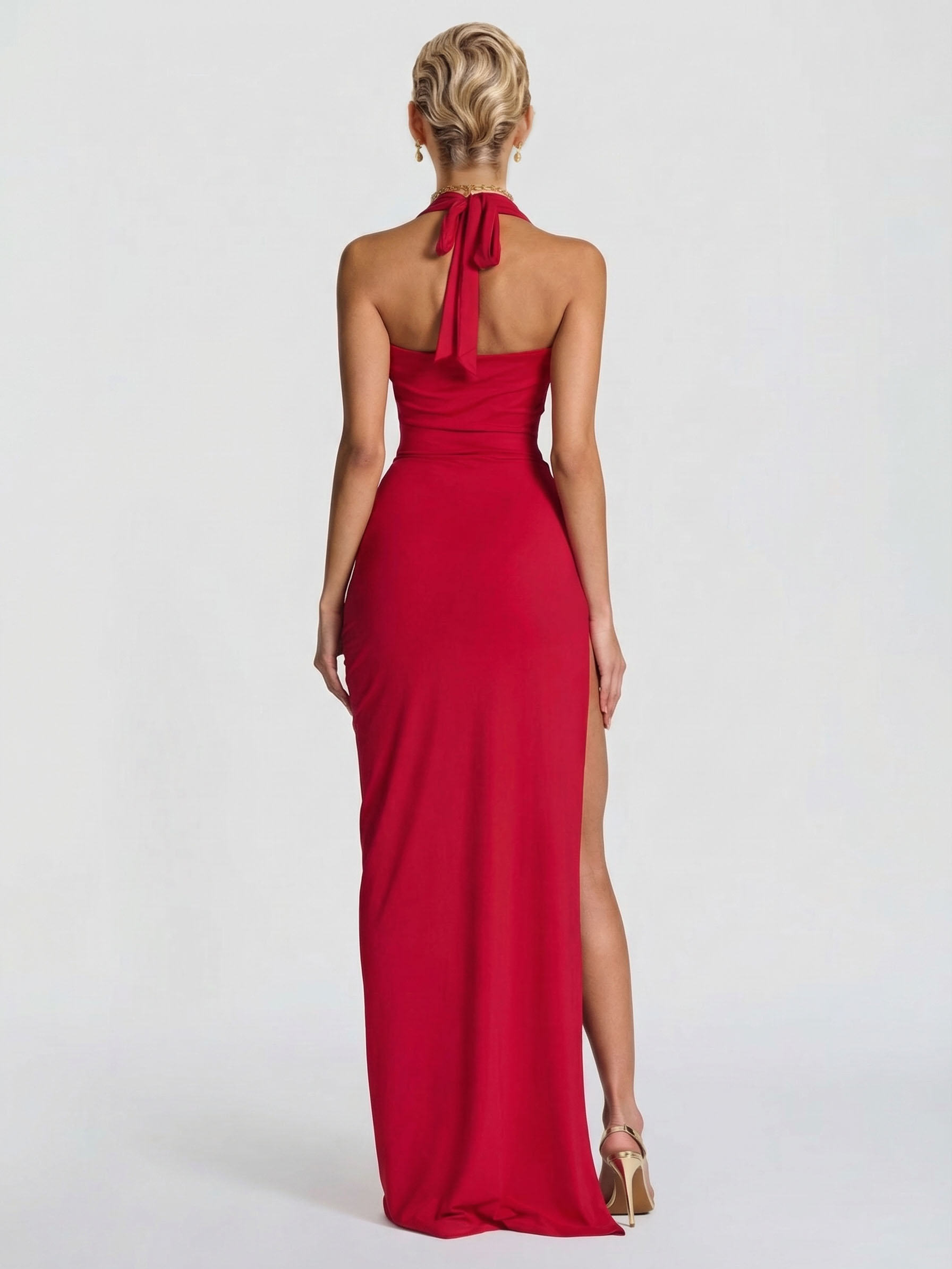 Sexy Sleeveless Ruched High-Slit Maxi Dress
