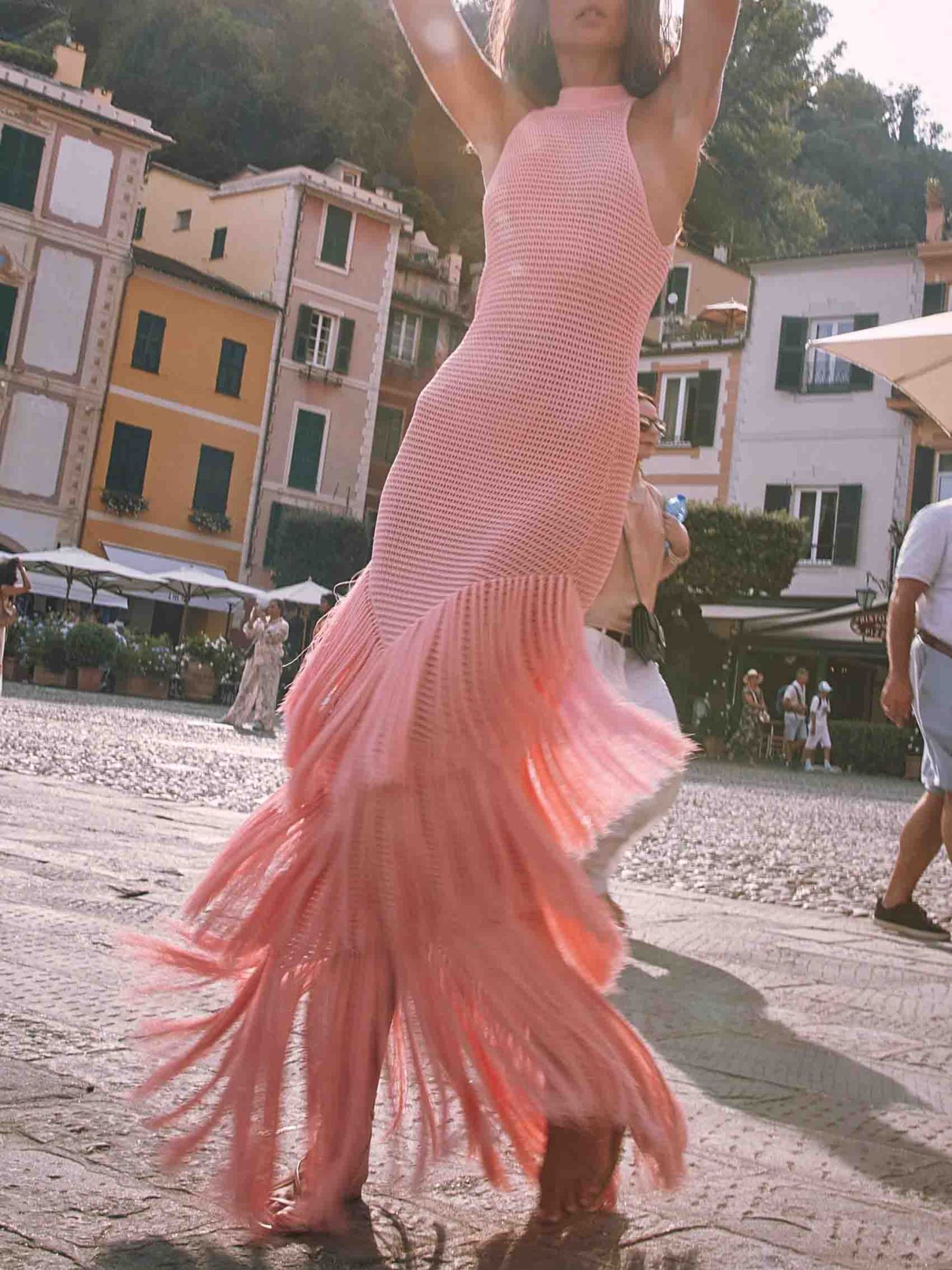 Exquisite Stand-up Collar Knitted Fringe Maxi Dress