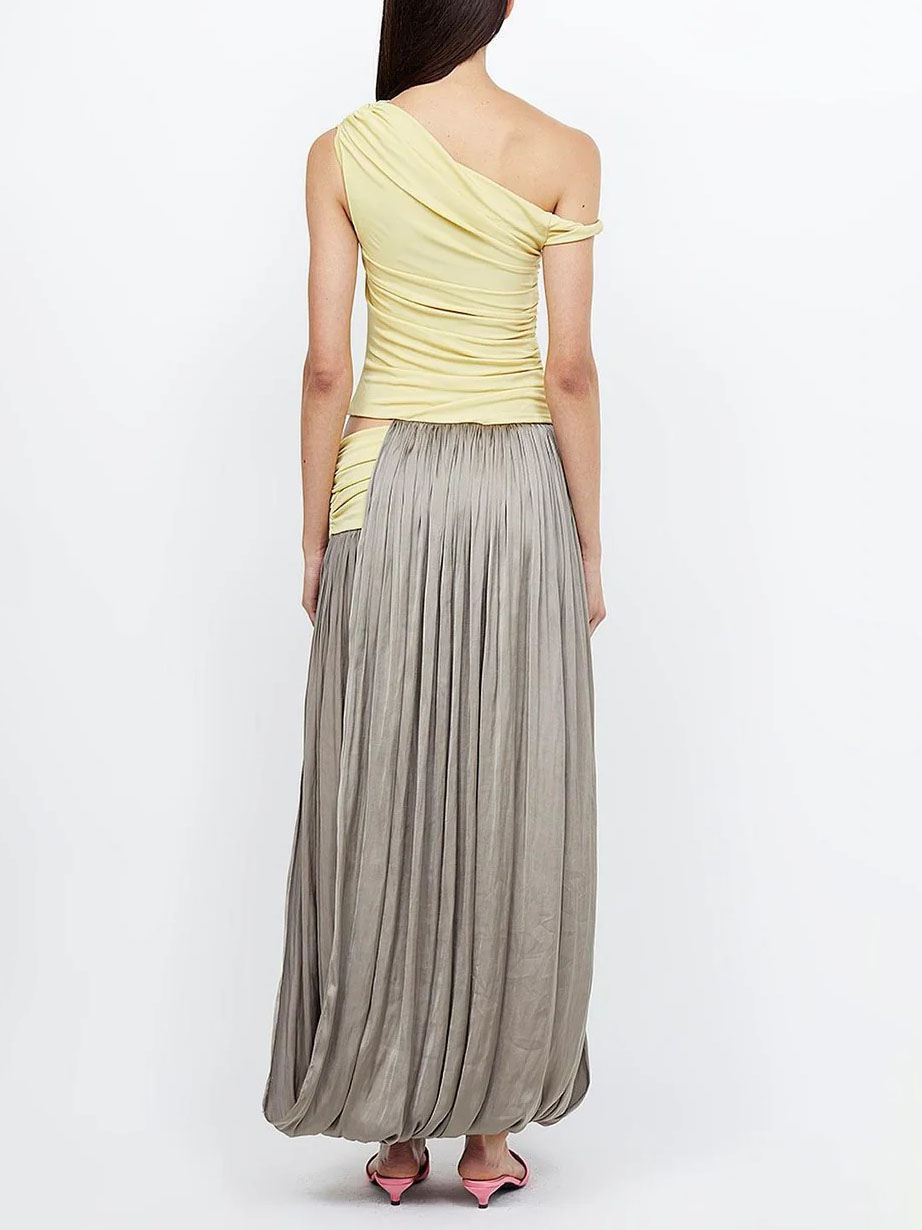 Elegant Boat Neck Pleated Maxi Dress