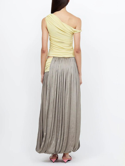 Elegant Boat Neck Pleated Maxi Dress