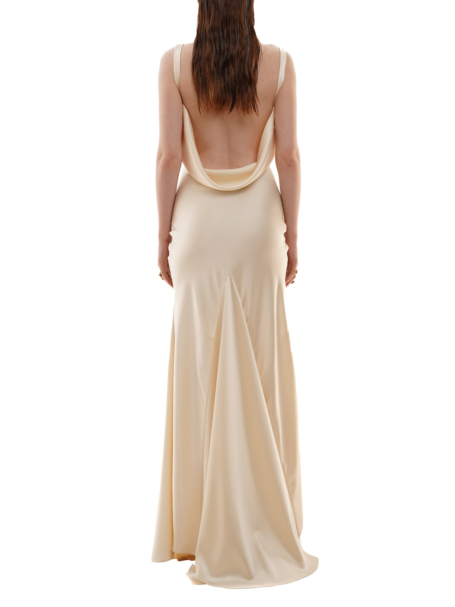 Elegant Floral Embellished Satin Draped Maxi Dress
