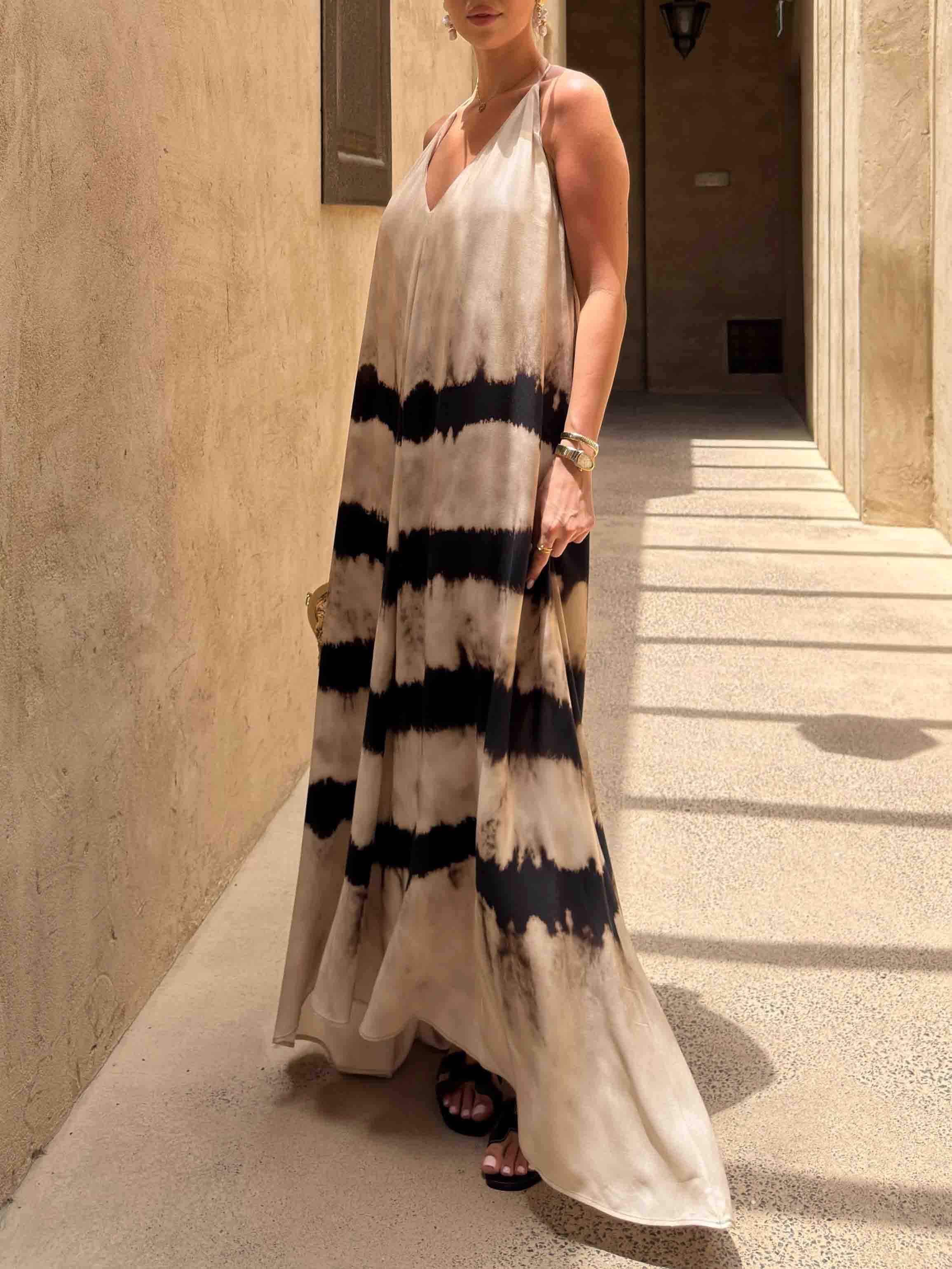 Bohemian Tie-Dye Halter Maxi Dress