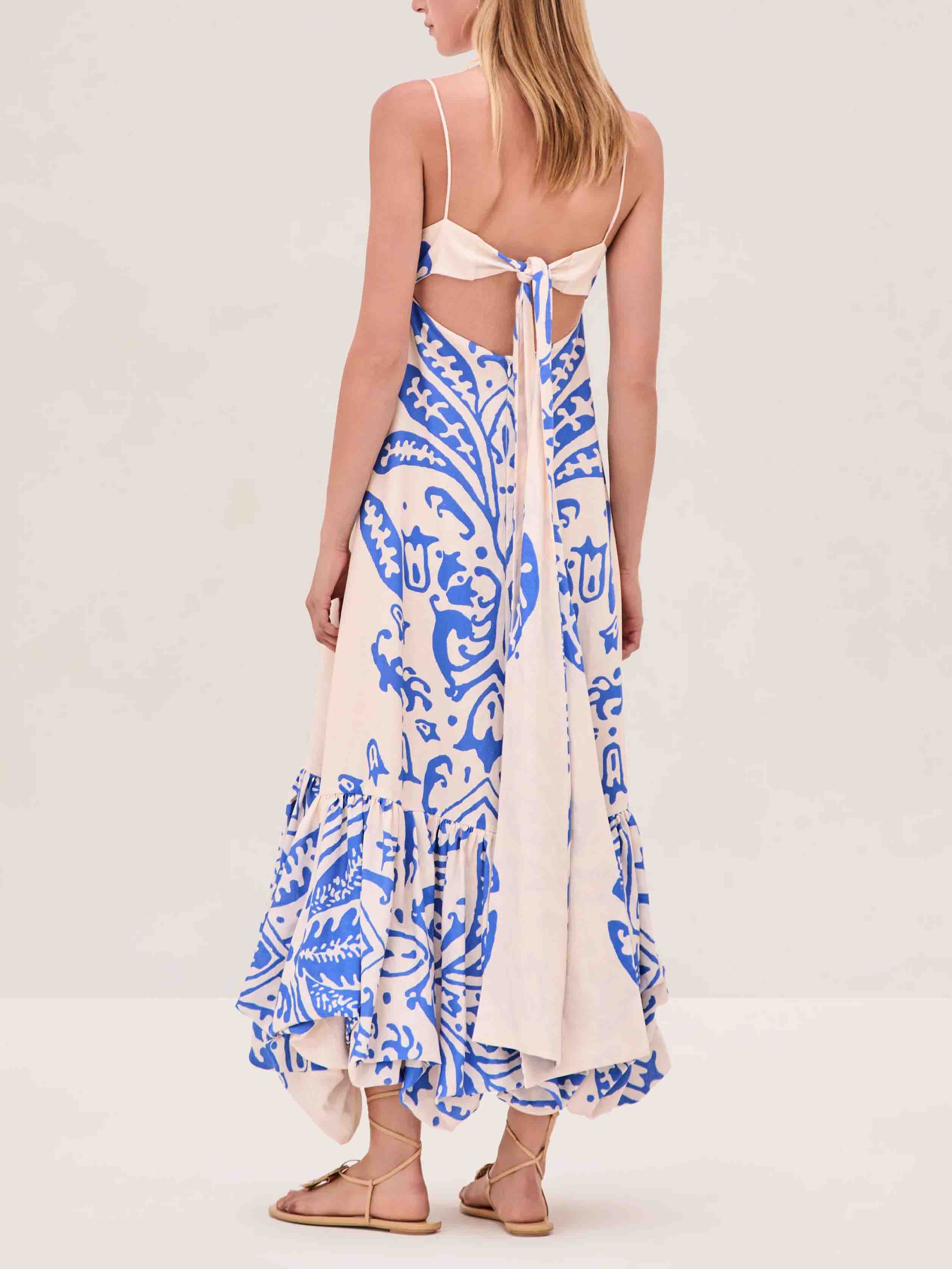 Casual Abstract Floral Print Irregular Hem Maxi Dress