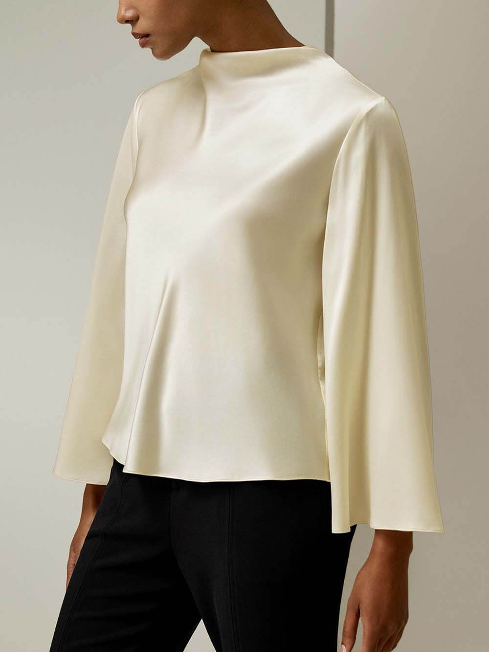 Exquisite Bell Sleeve Minimalist Satin Top