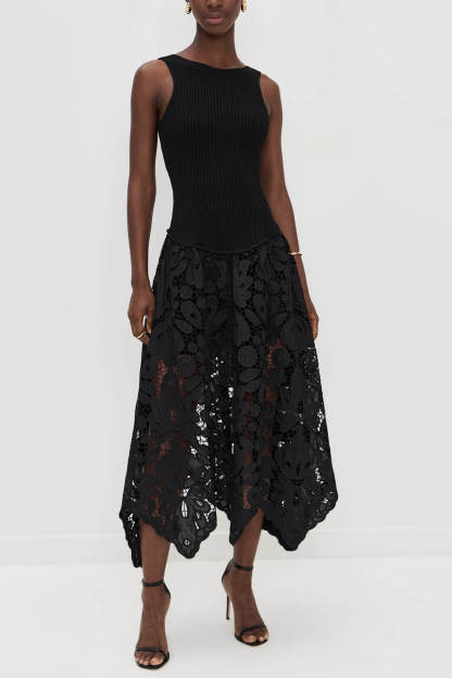 Exquisite Lace Crochet Backless Party Wear Midi Dress