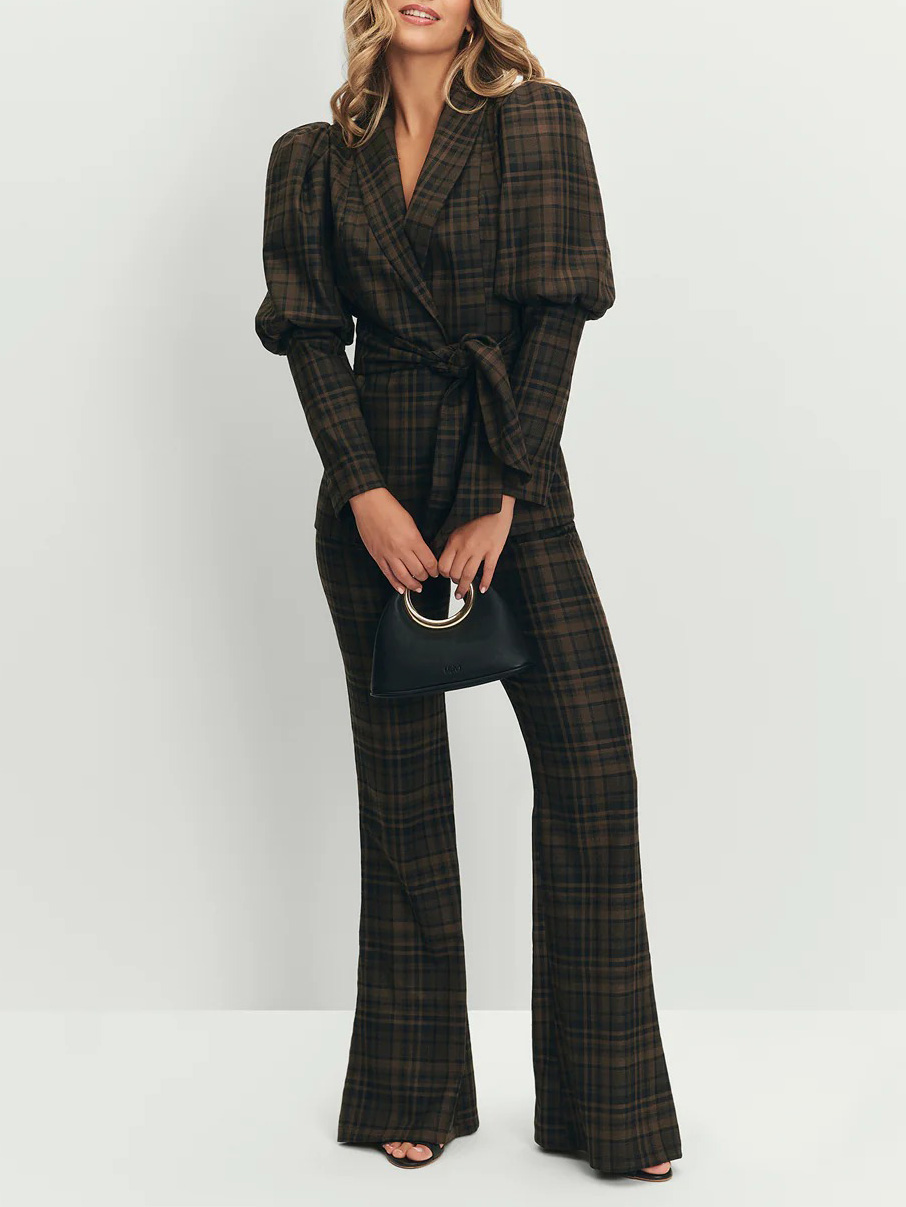 Retro Plaid High Waist Flared Pants