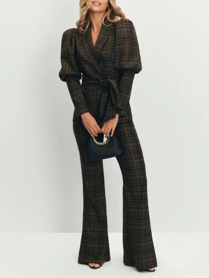 Retro Plaid High Waist Flared Pants