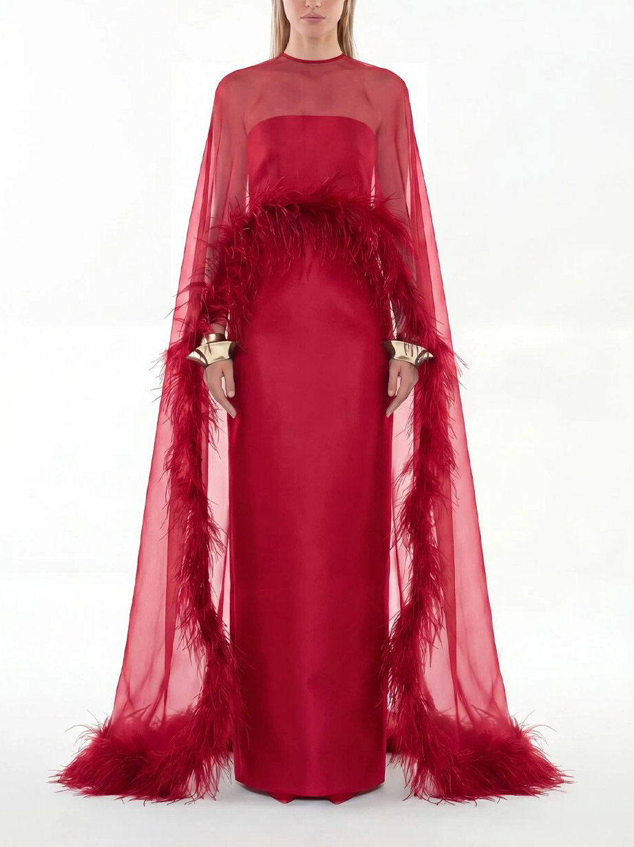 Elegant Sheer Chiffon Shawl Black Satin Maxi Dress