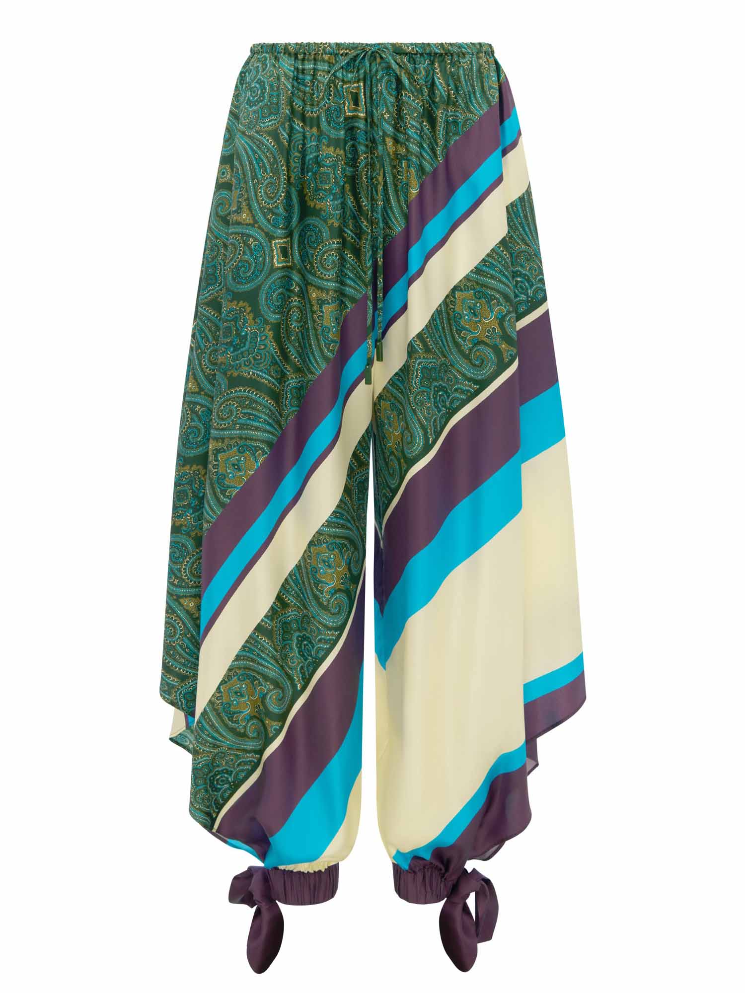 Brown Crop Top Color Block Print Pants Two-Piece Set