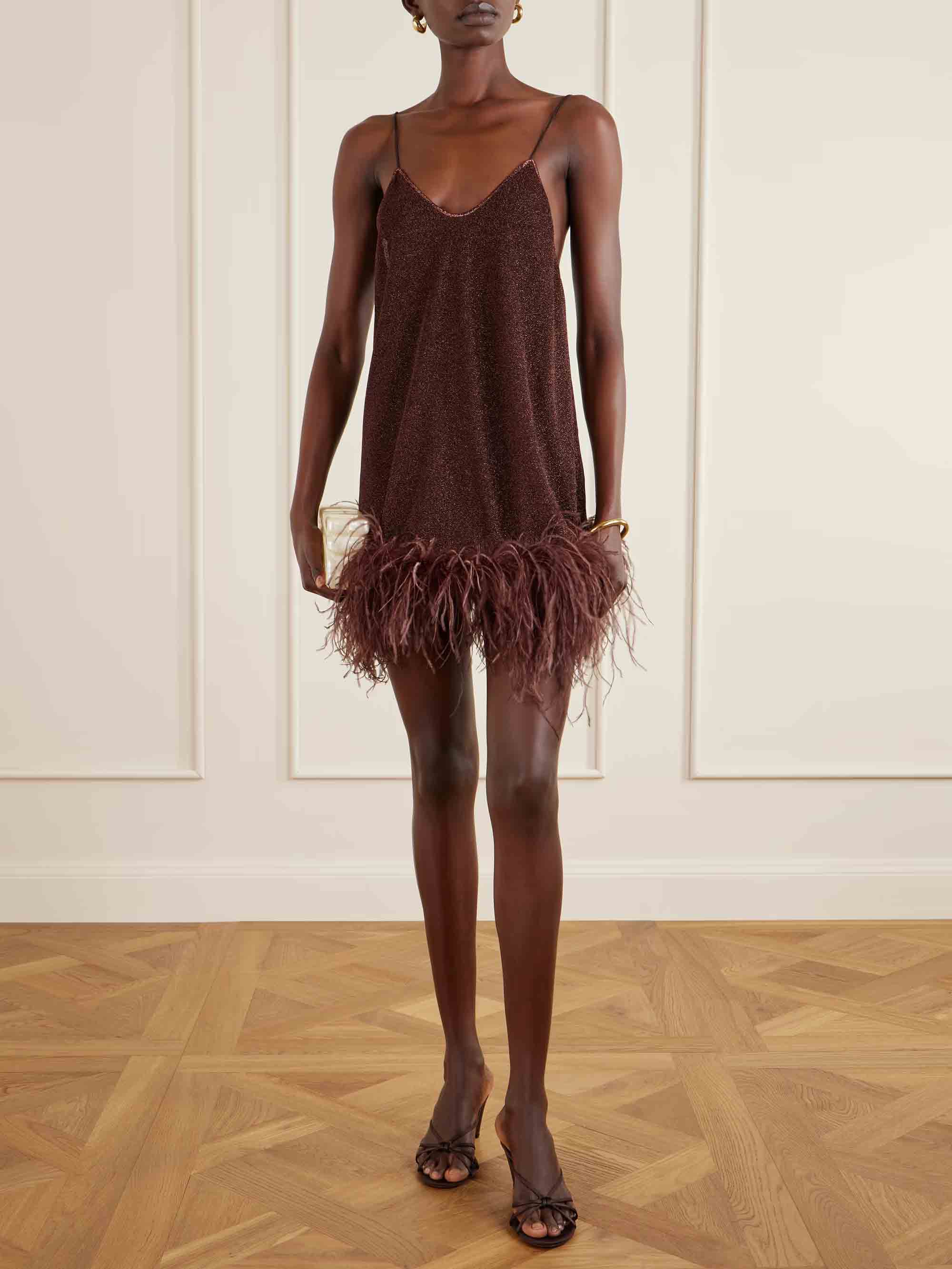 Elegant Feather Hem Mini Dress