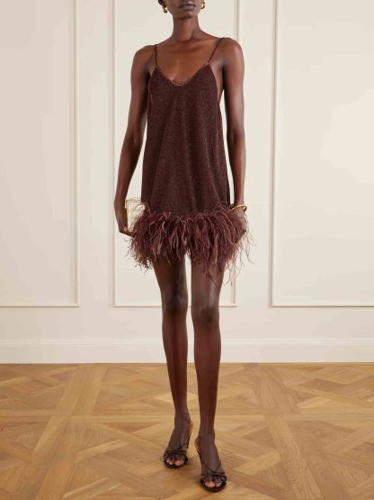 Elegant Feather Hem Mini Dress