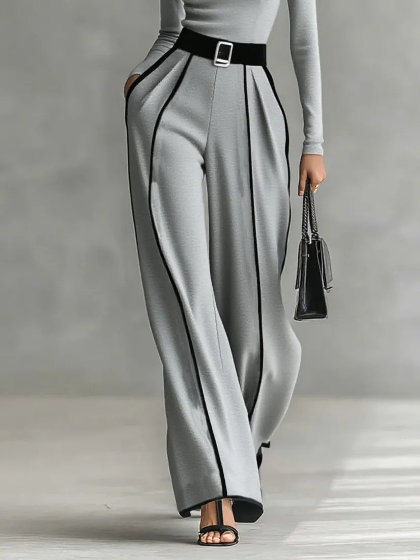 Elegant High Neck Slim Fit Long Sleeve Top Two-Piece Set