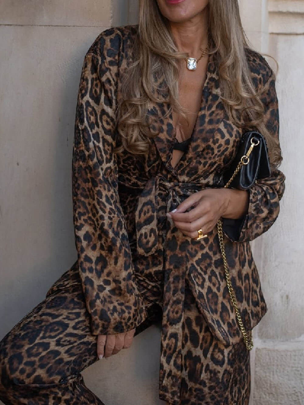 Fashion Leopard Print Lapel Blazer