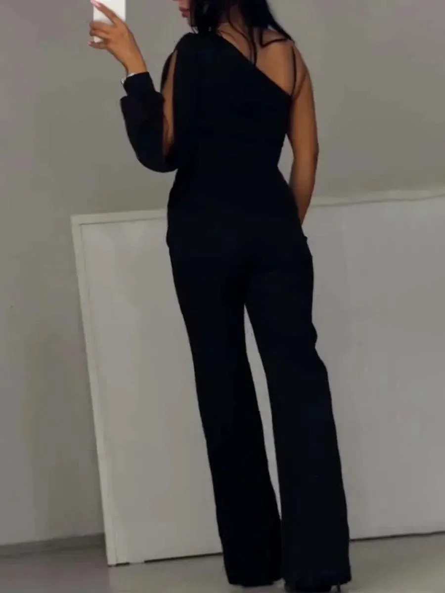 Elegant One-shoulder Sequined Jumpsuit