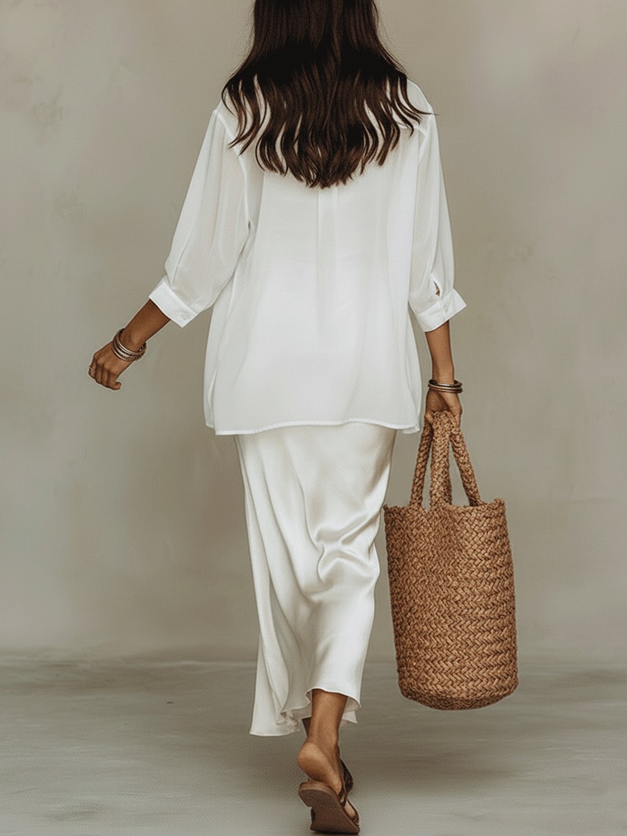 Flowy Chiffon Top & Satin Slip Dress Two-Piece Set