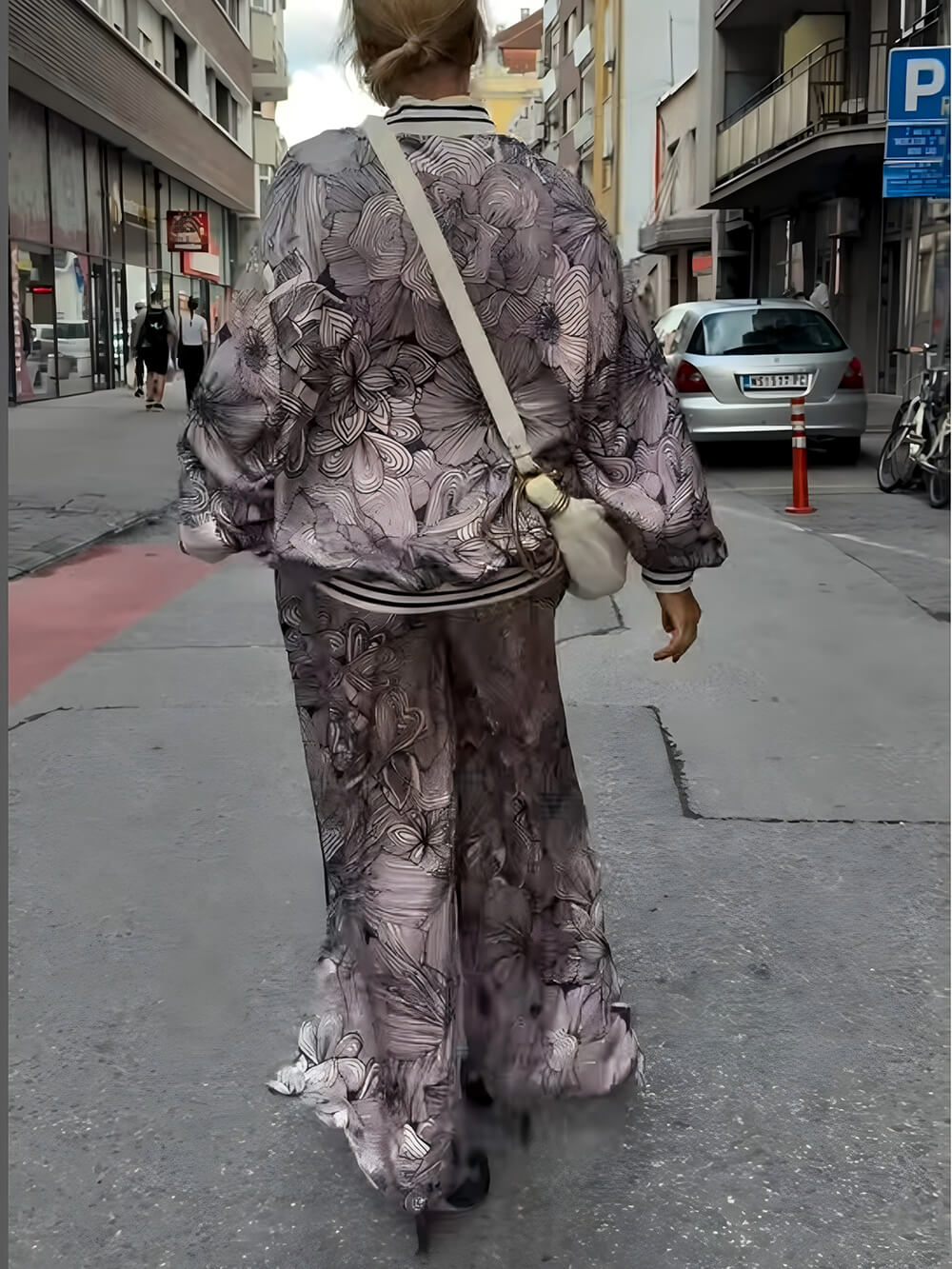 Unique Floral Print Ribbon Spliced V-Neck loose Blouse