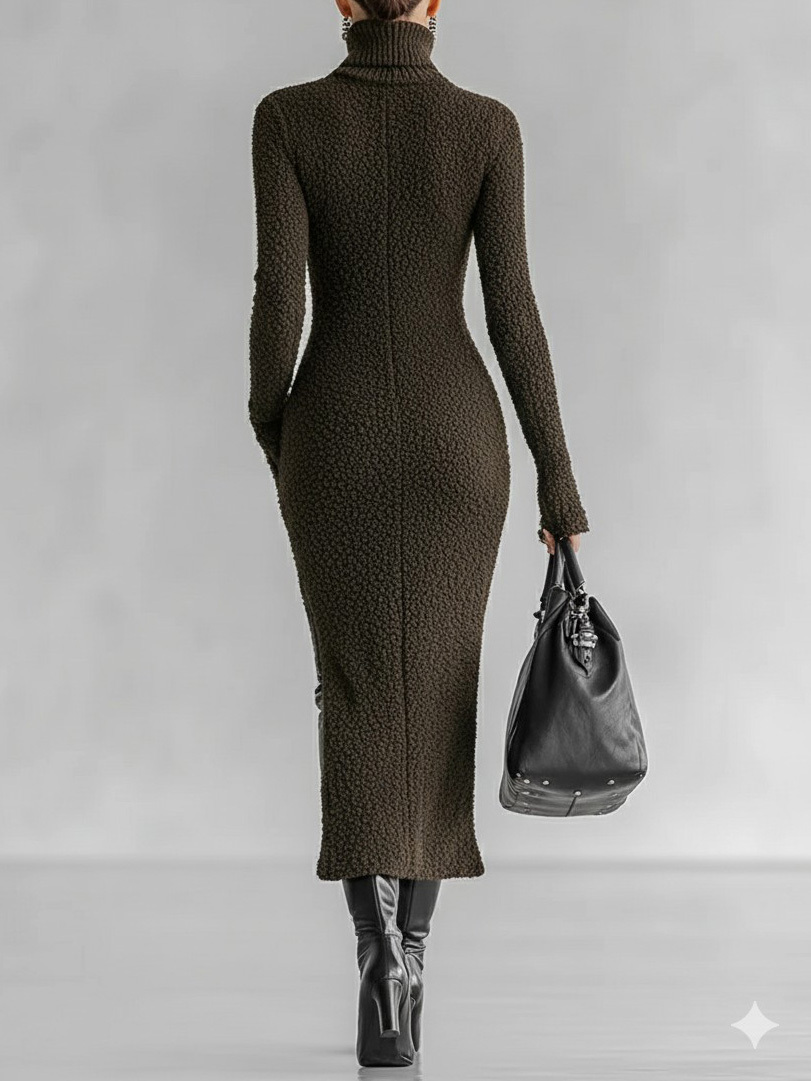 Elegant Turtleneck Textured Bodycon Maxi Dress