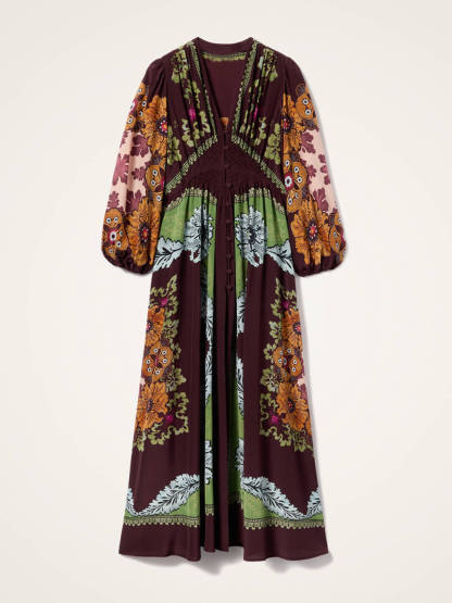 Unique Floral Print V-Neck Maxi Dress