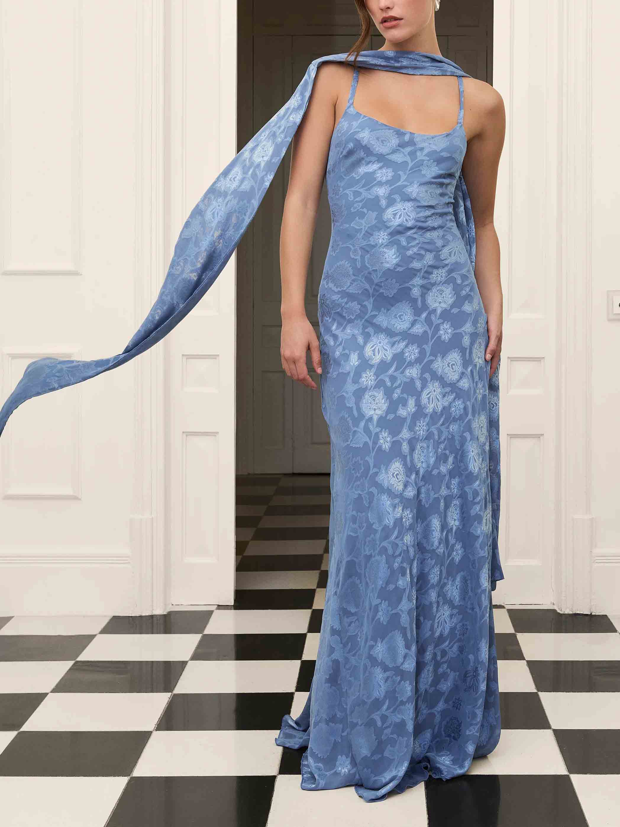 Elegant Satin Jacquard Maxi Dress