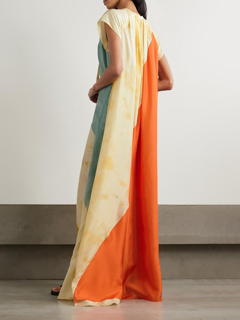 Unique Tie-neck Patchwork Printed Satin Maxi Dress