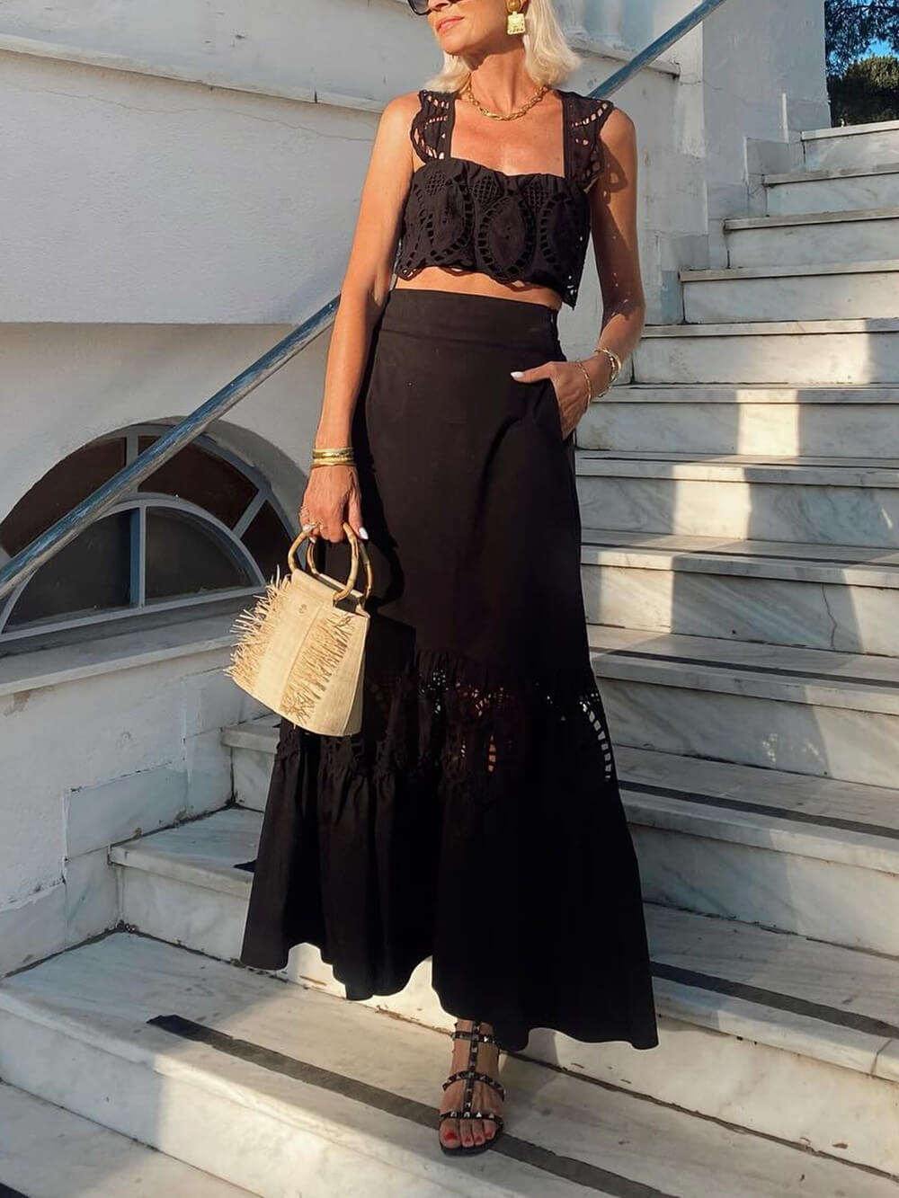 Delicate Mesh Lace Cut-Out Tie-Back Tank Top