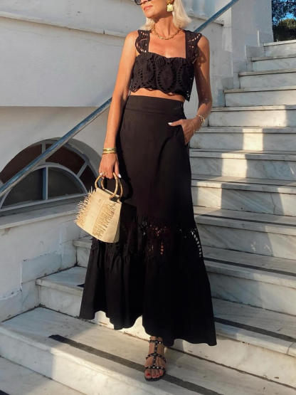 Delicate Mesh Lace Cut-Out Tie-Back Tank Top