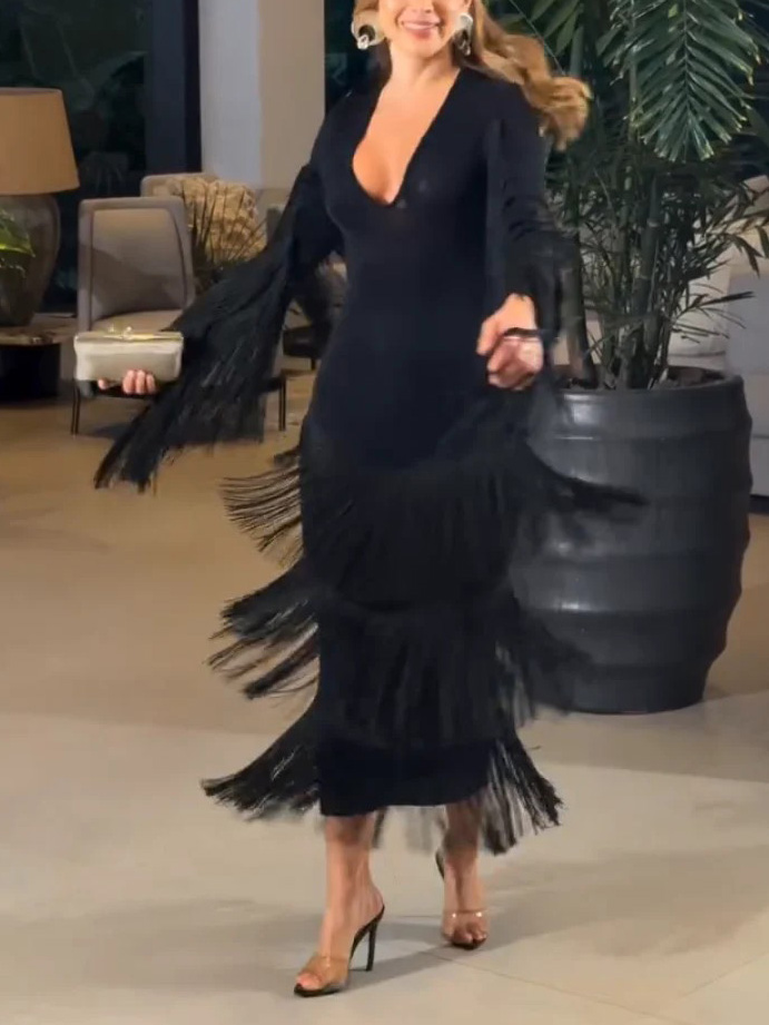Stunning Tassel V-neck Maxi Dress