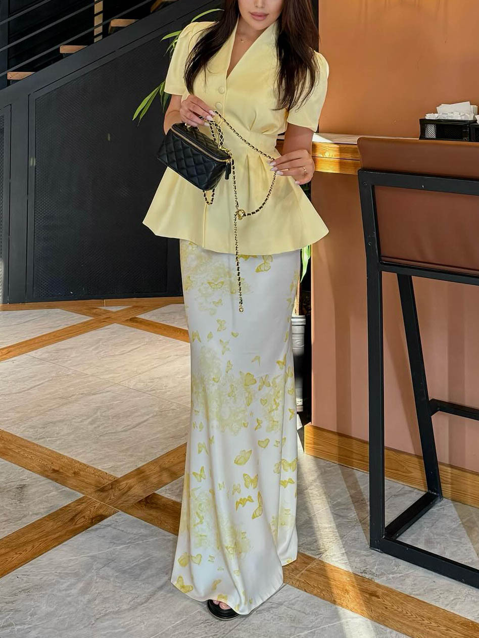 Elegant V-neck Waisted Puff Sleeve Shirt