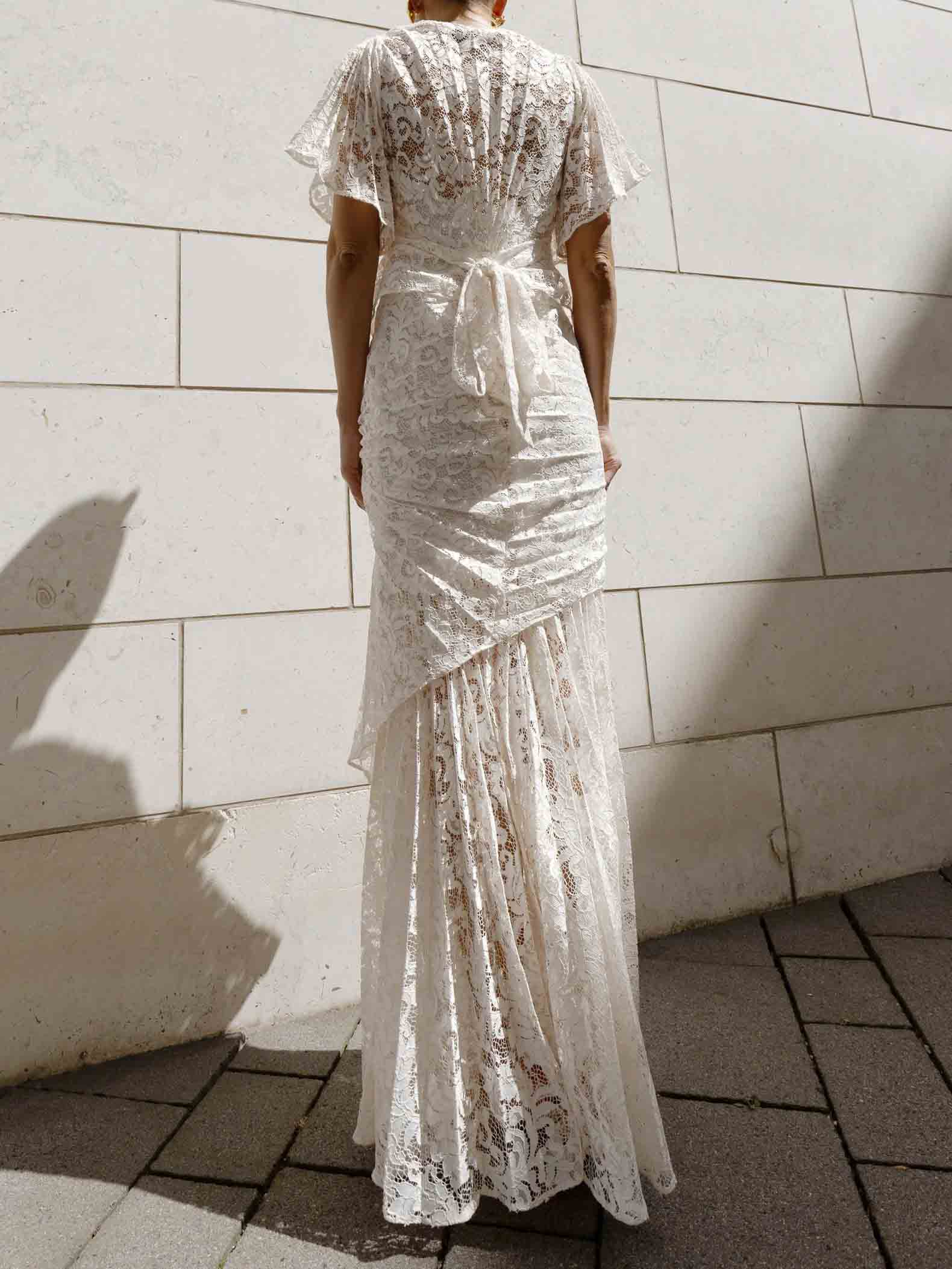 Elegant Lace Ruched Ruffle Party Maxi Dress