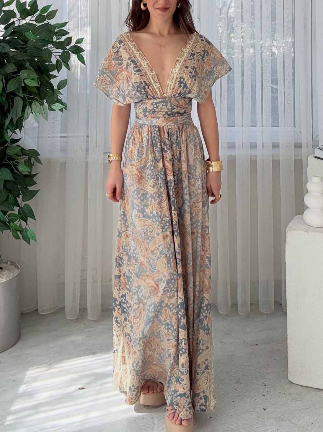 Bohemian Paisley Print Maxi Dress