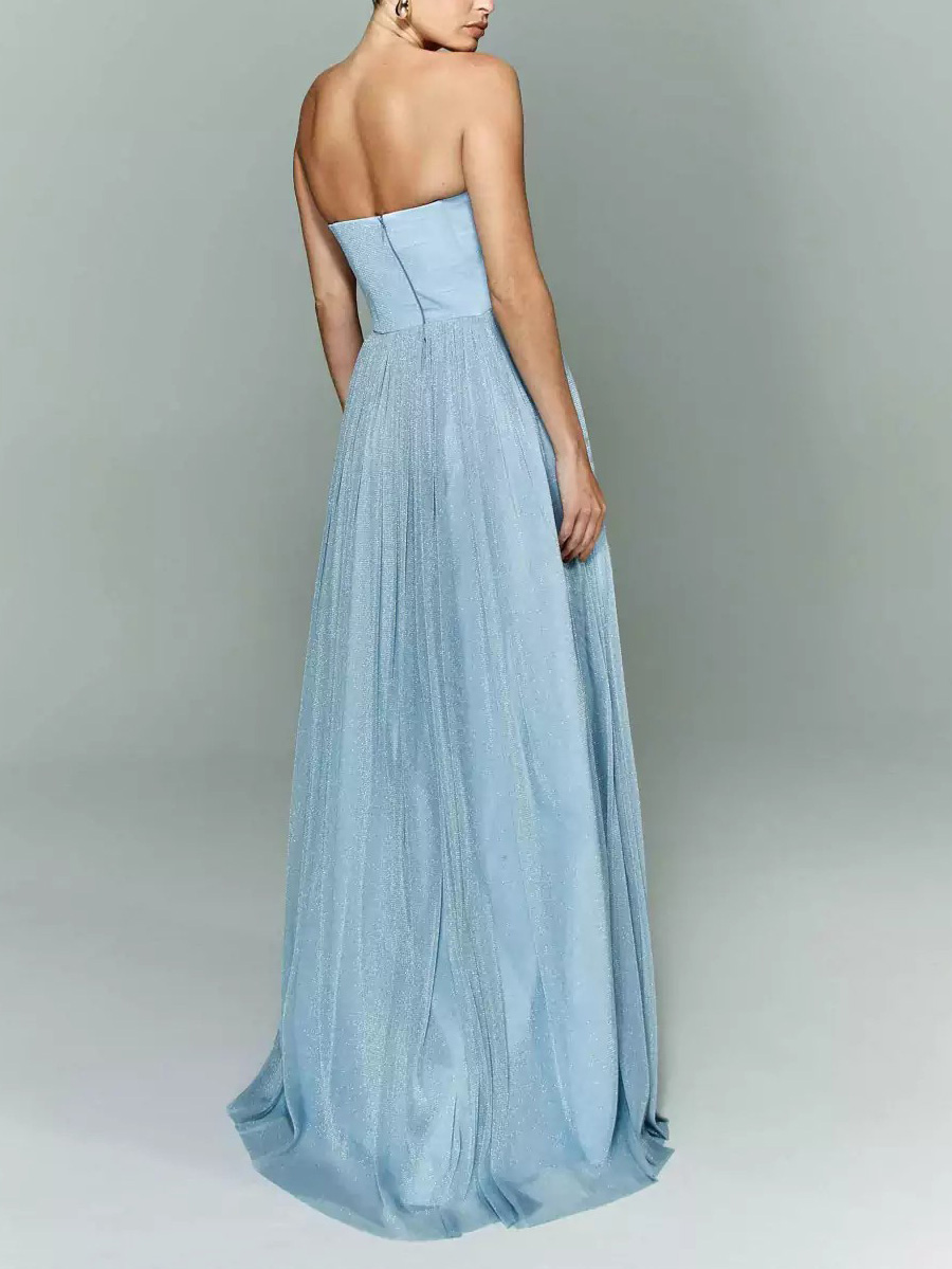 Elegant Strapless Tulle Evening Maxi Dress