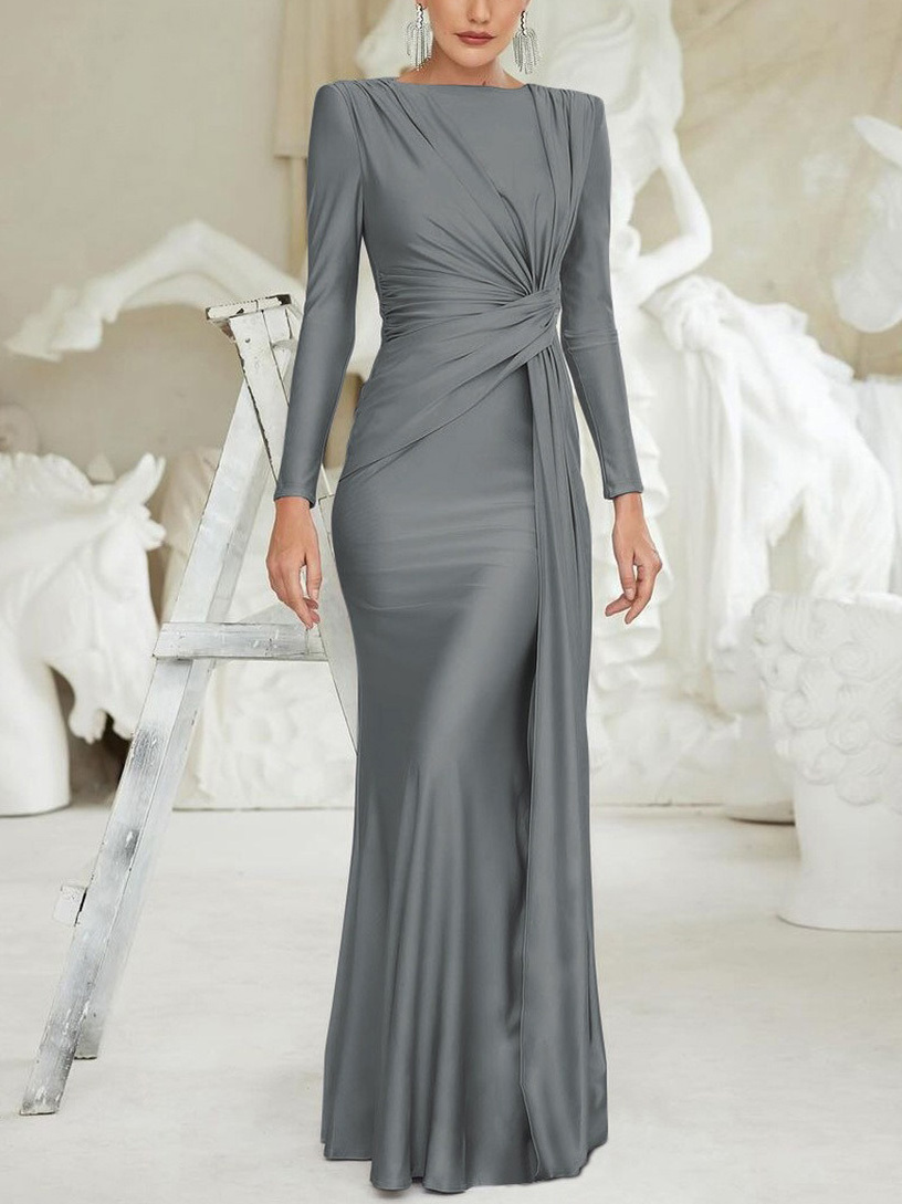 Elegant Pleated Sheath Waist Maxi Dress