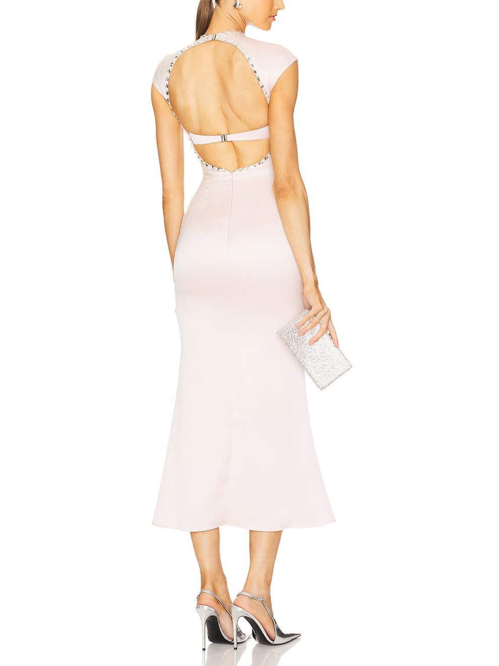 Elegant Satin Crystal Embellished Midi Dress