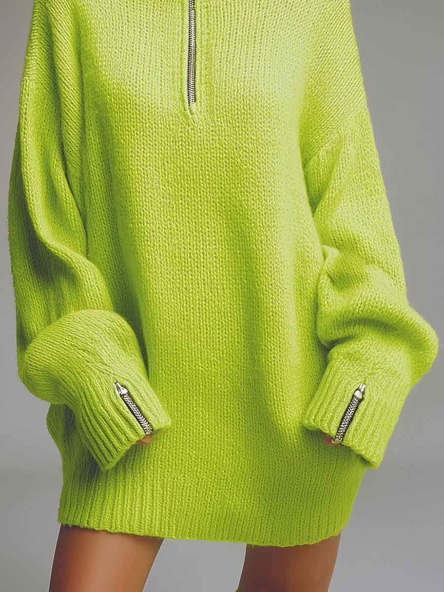 Casual Half-zip Collar Knit Mini Dress