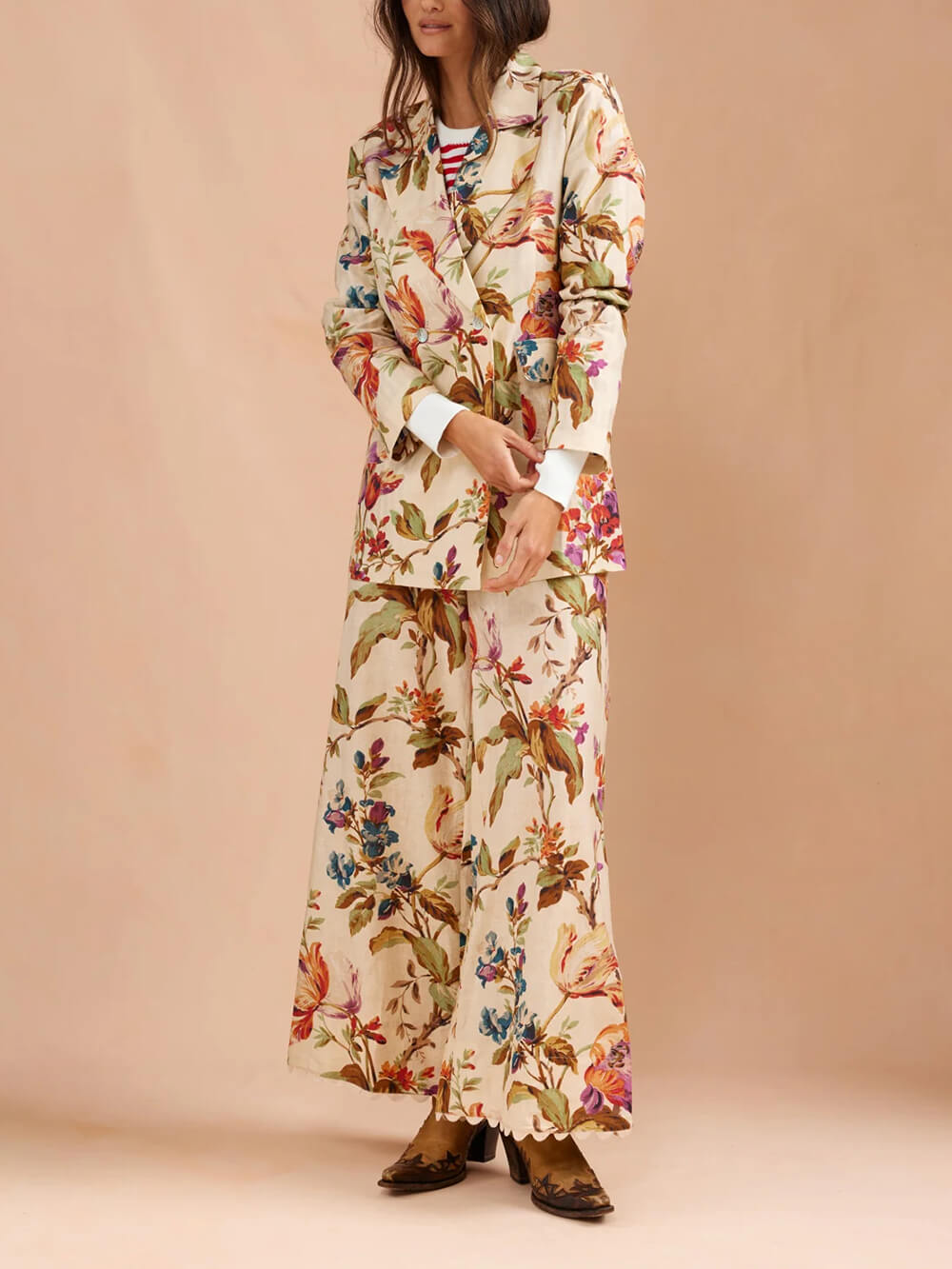 Exquisite Retro Floral Print Lapel Blazer