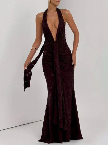 Elegant Floral Lace Deep V-neck Maxi Dress