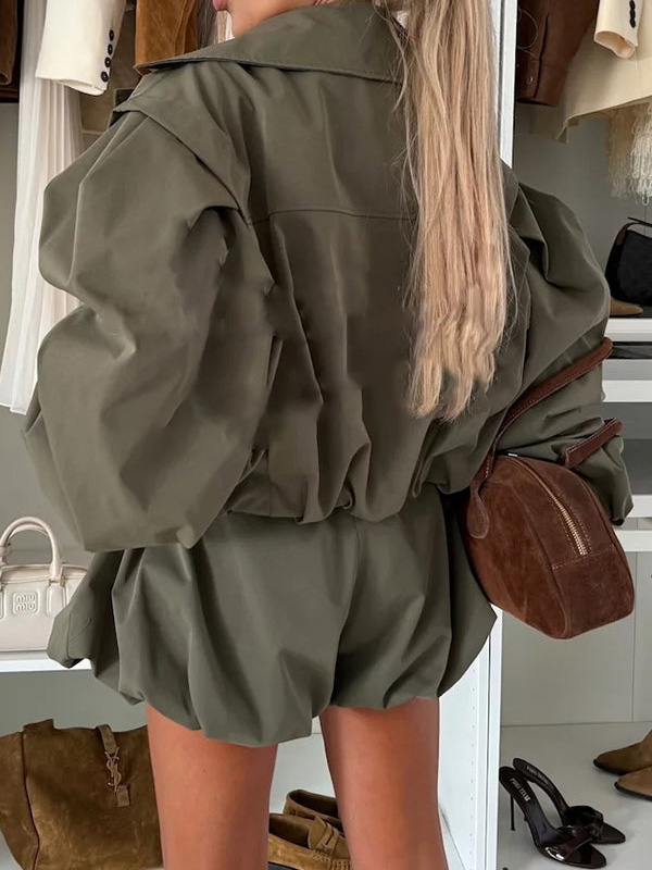 Elegant Ruched Sleeve Cropped Jacket