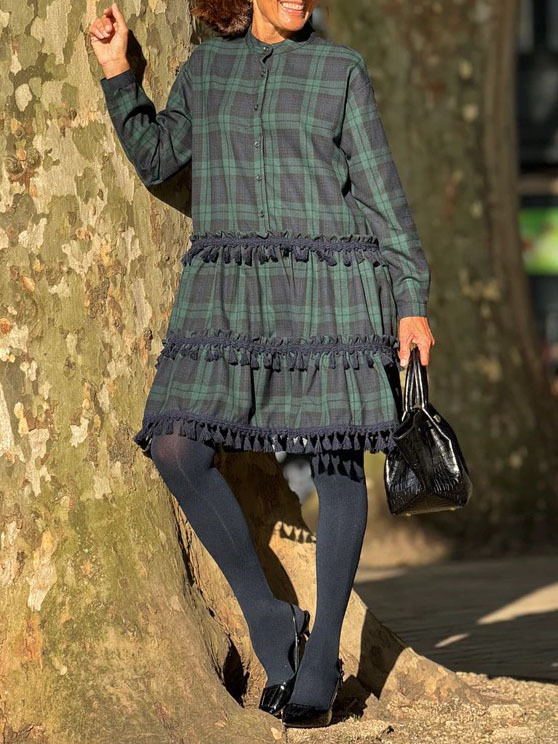 Exquisite Casual Plaid Print Small Fringe Mini Dress