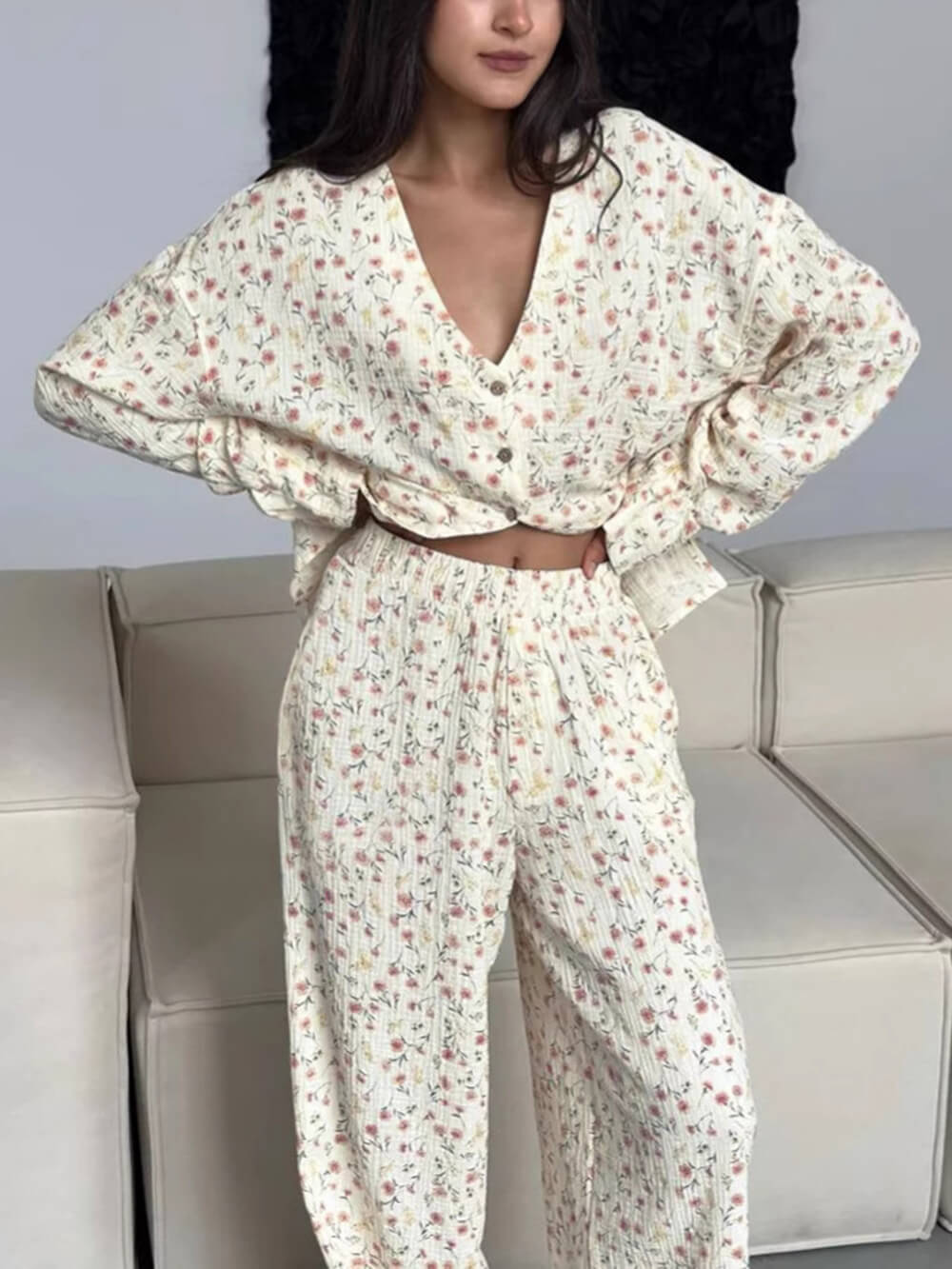 Casual Loose Printed Loungewear Pajama Set