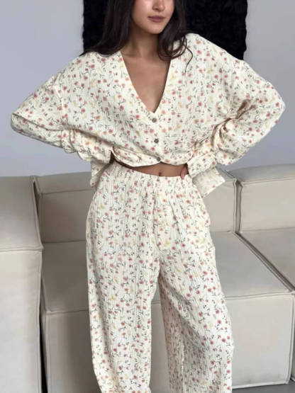 Casual Loose Printed Loungewear Pajama Set