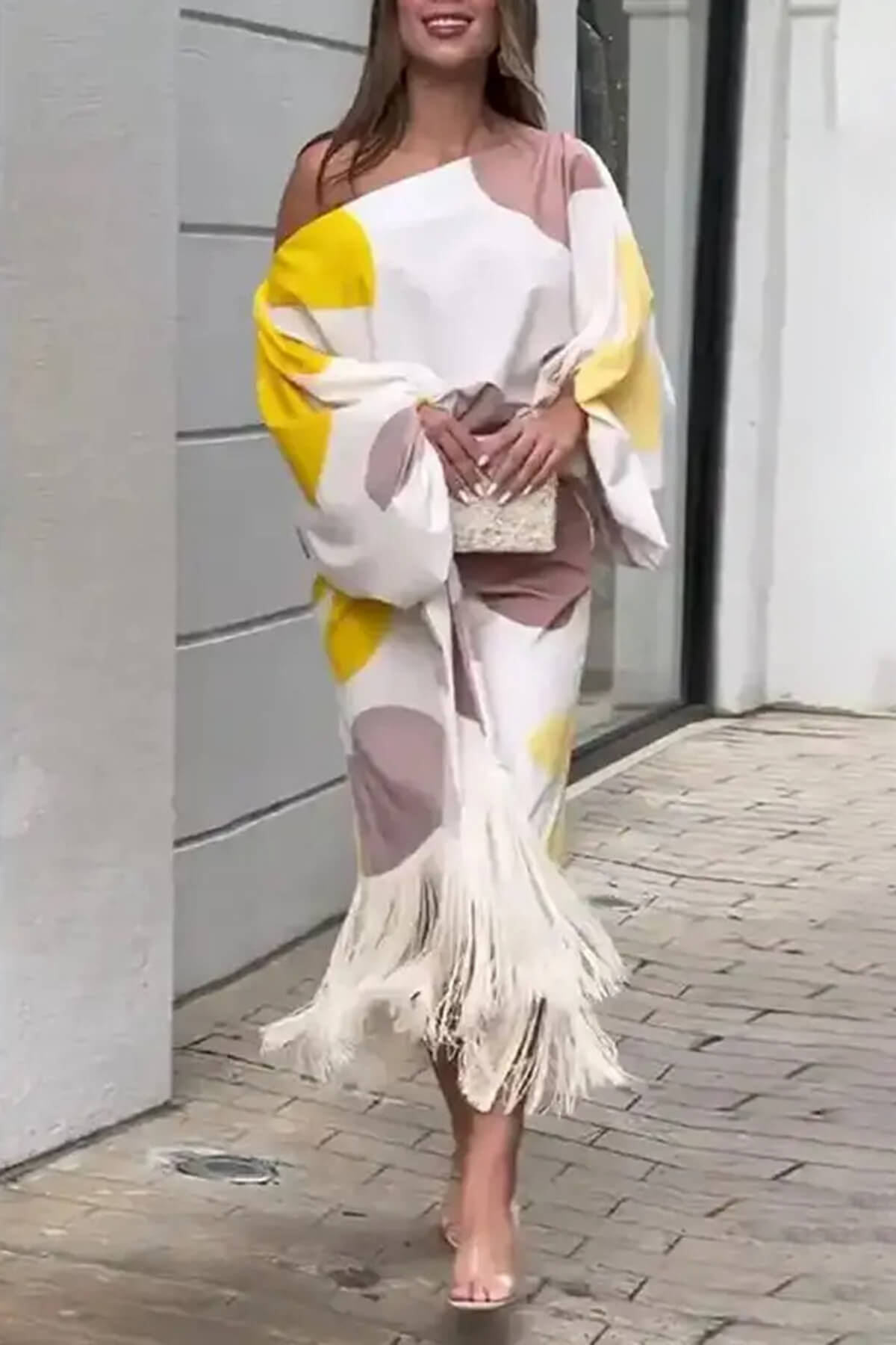 Fashionable Elegant Printed Ruched Lantern Sleeve Loose Blouse