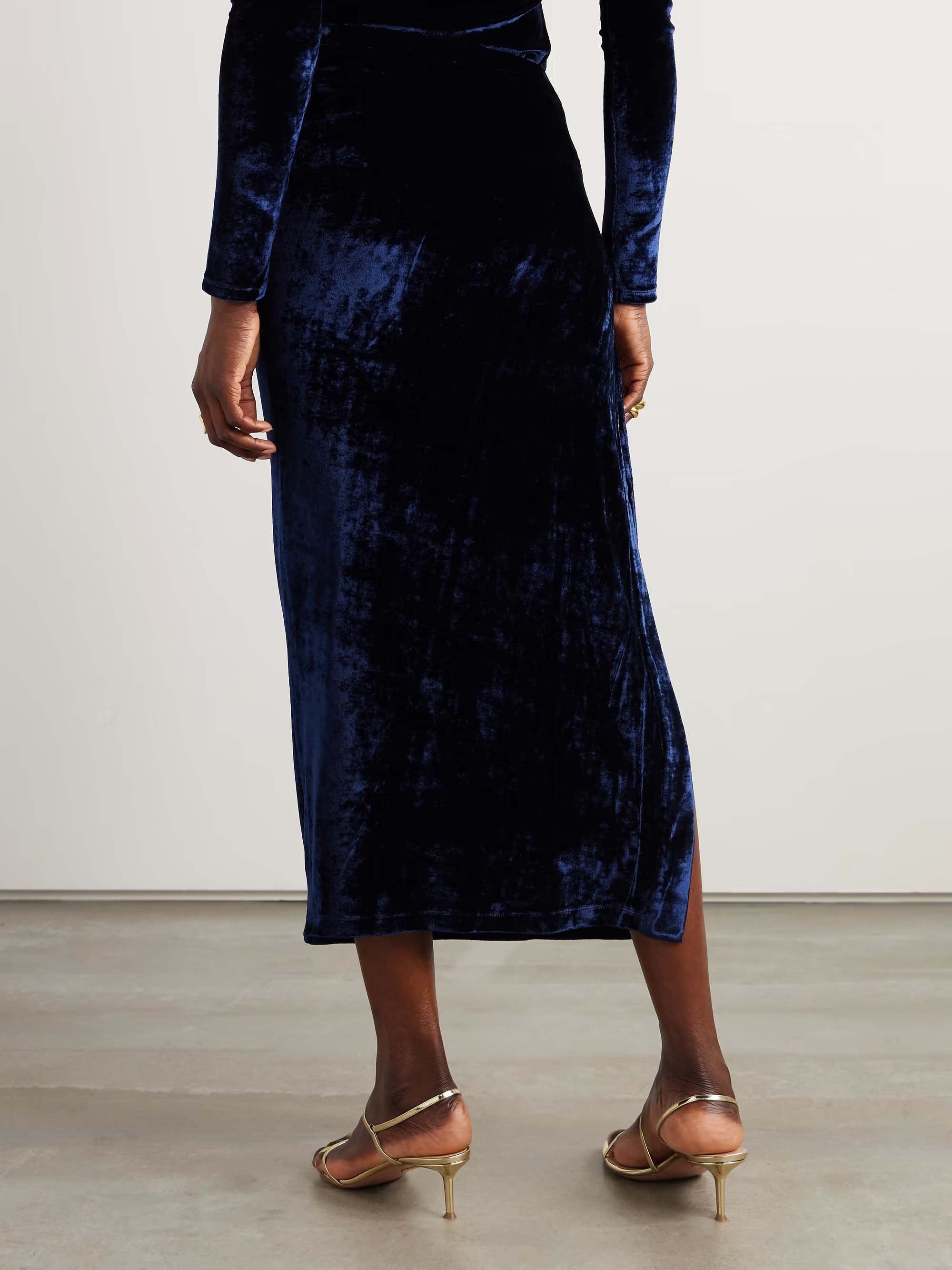 Elegant Pleated Velvet Snap Button Slit Skirt