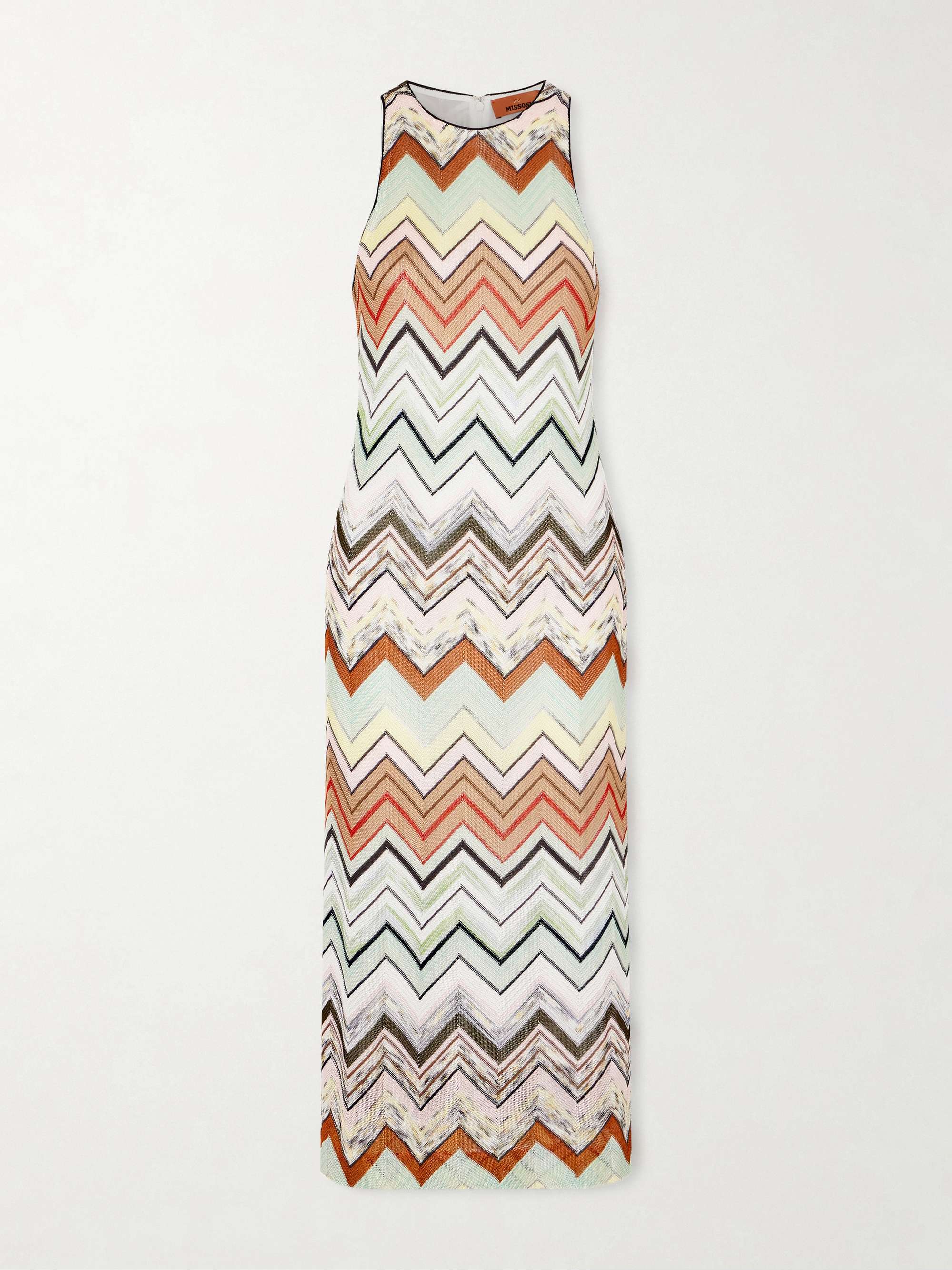 Elegant Geometric Zigzag Print Sleeveless Midi Dress