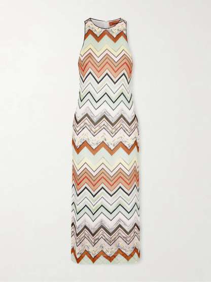 Elegant Geometric Zigzag Print Sleeveless Midi Dress