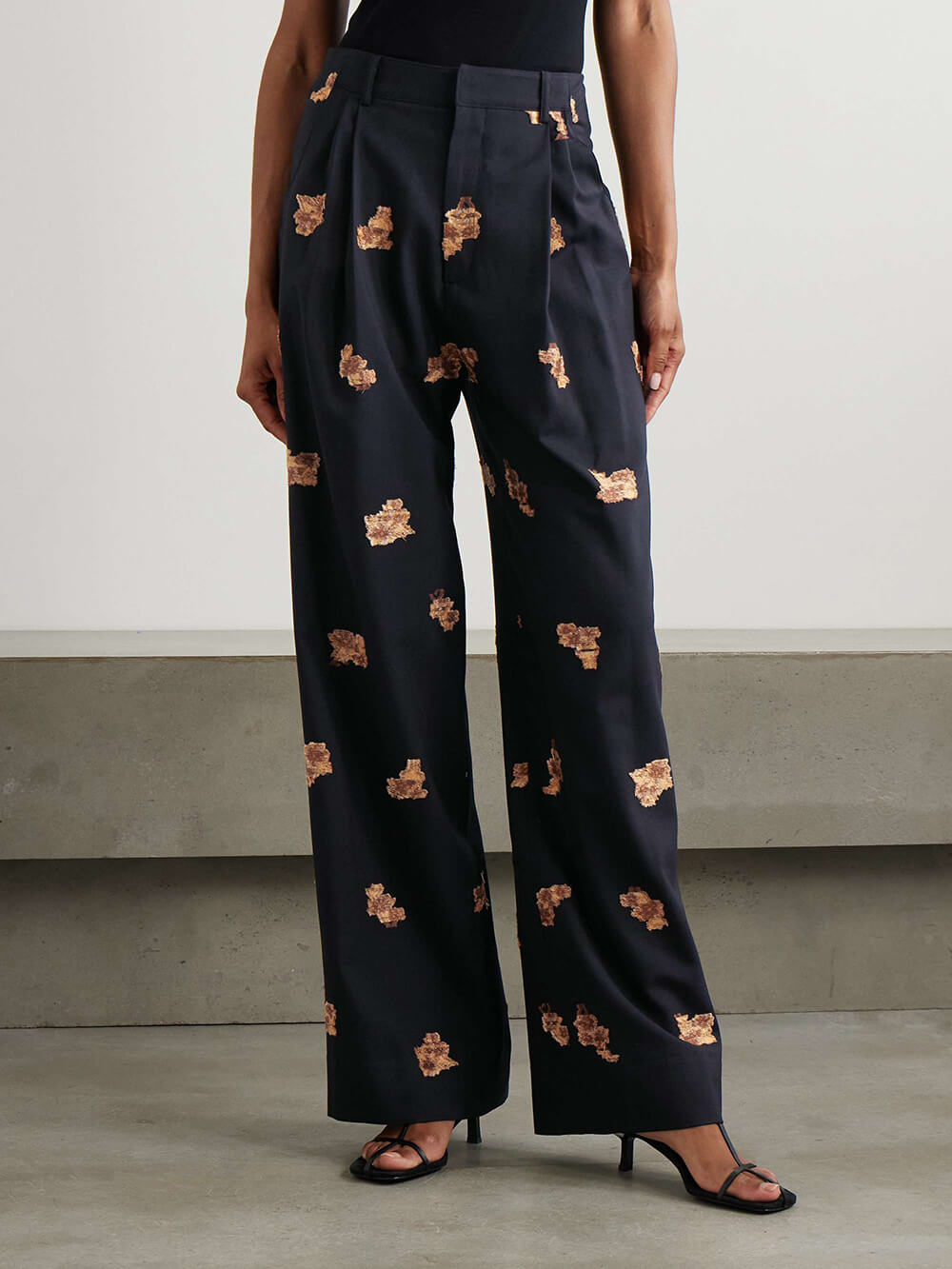 Classic Pleated Floral High-Waisted Pocket Wide-Leg Pants
