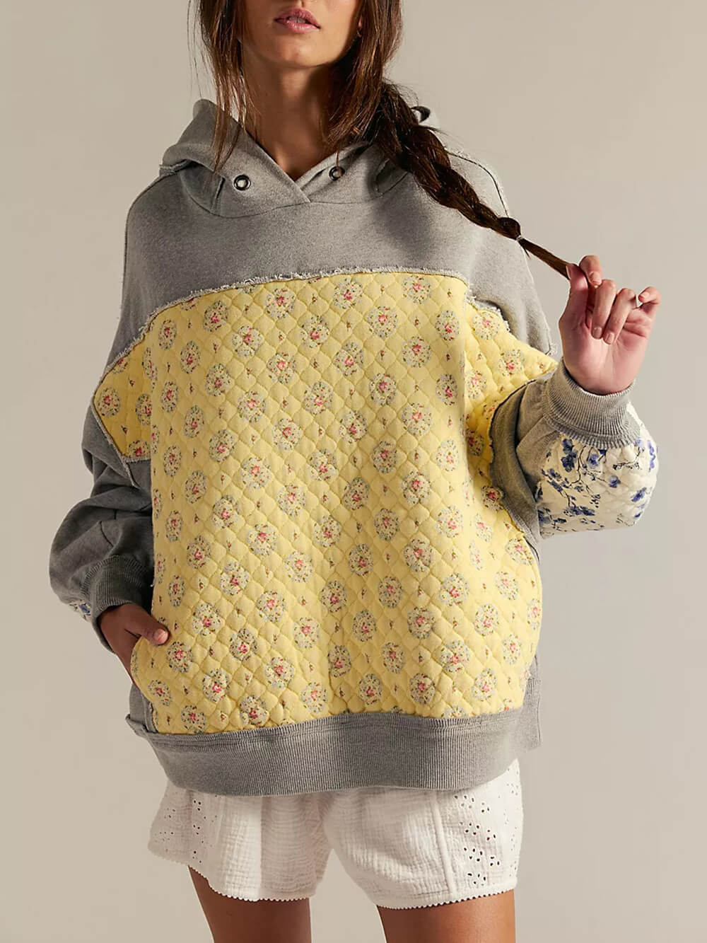 Casual Embroidered Patchwork Hoodie